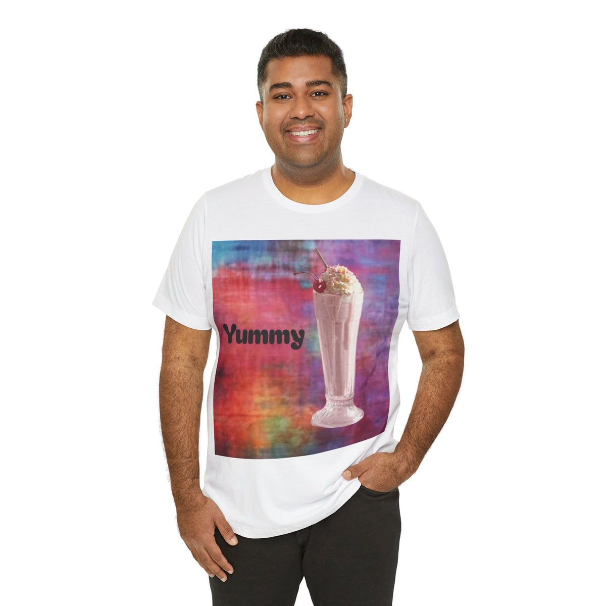 Yummy Strawberry Milkshake Tee - Retro Colorful Ice Cream Soda Graphic T-Shirt
