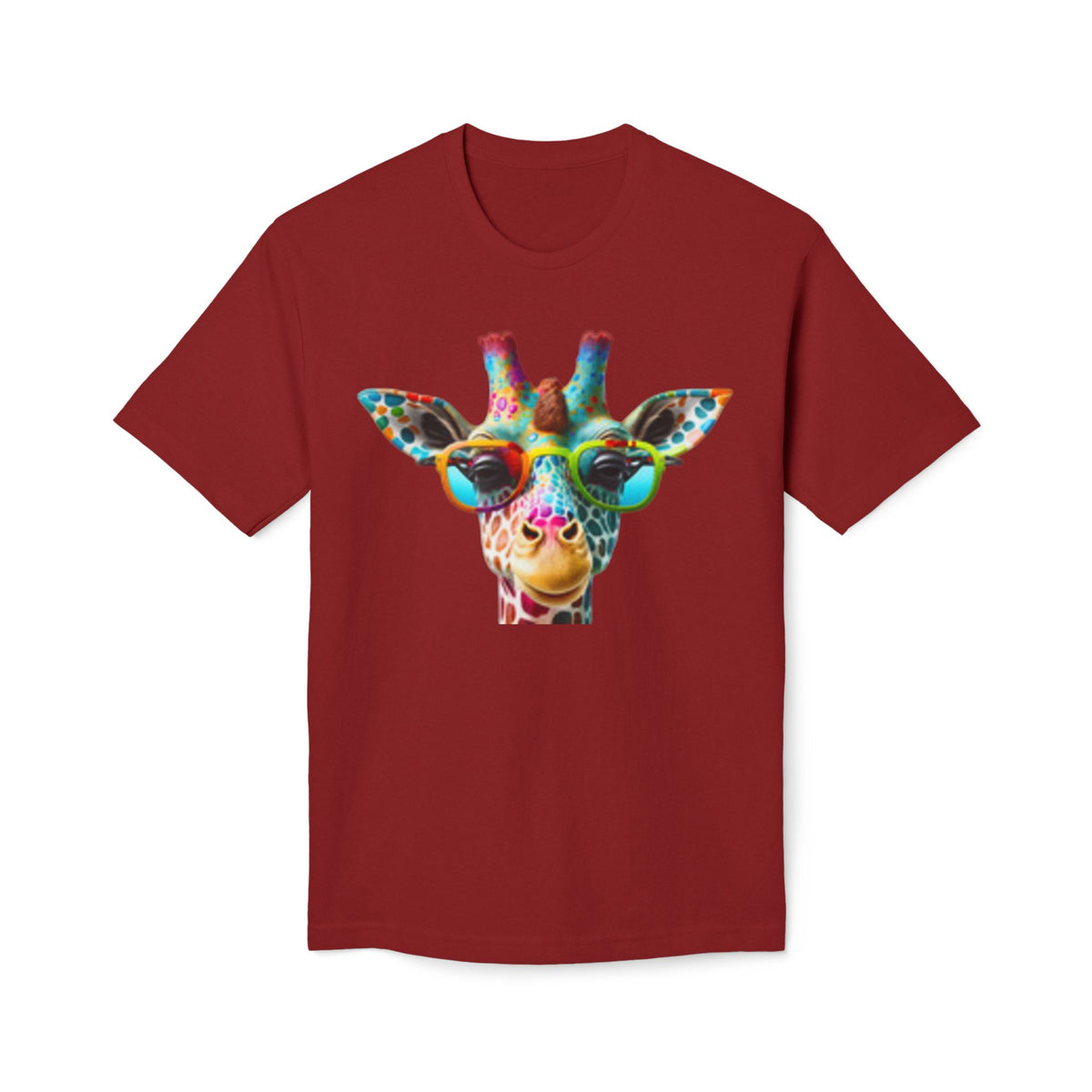 Colorful Giraffe Sunglasses T-Shirt — Fun Animal Tee for Men & Women