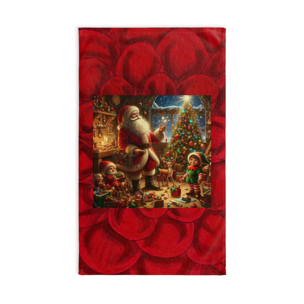 Christmas Santa Hand Towel — Festive Holiday Kitchen Towel with Santa & Tree