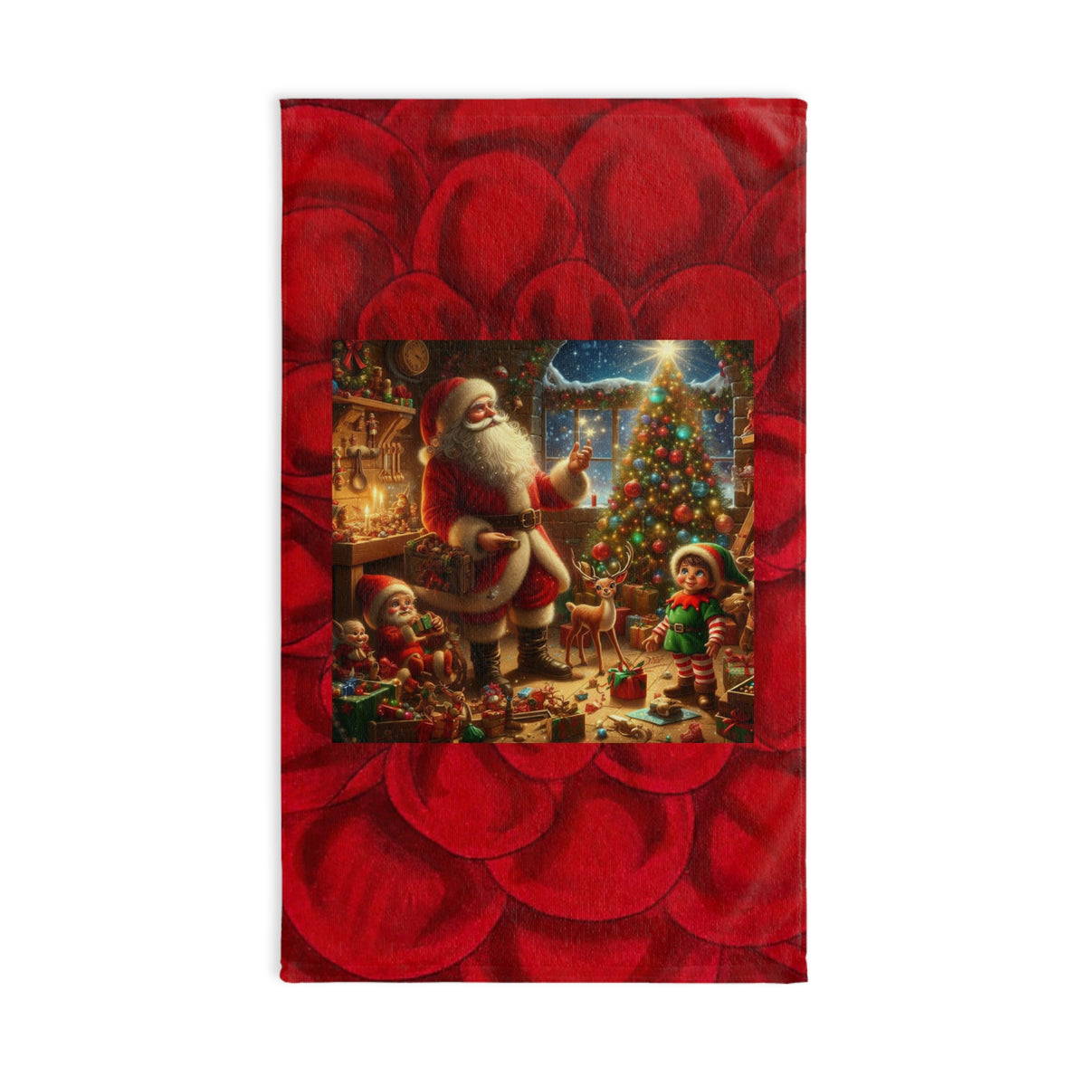 Christmas Santa Hand Towel — Festive Holiday Kitchen Towel with Santa & Tree