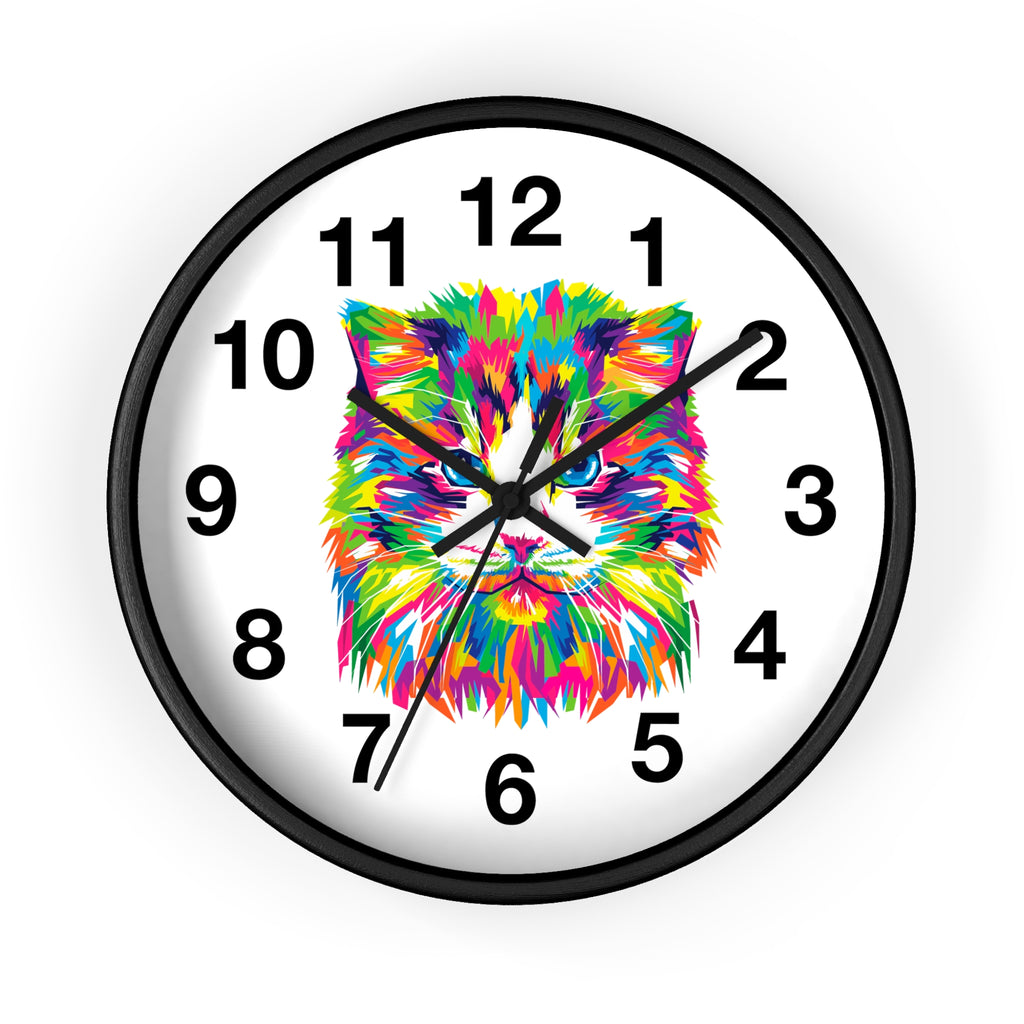 Colorful Cat Wall Clock — Vibrant Pop-Art Cat Face Timepiece
