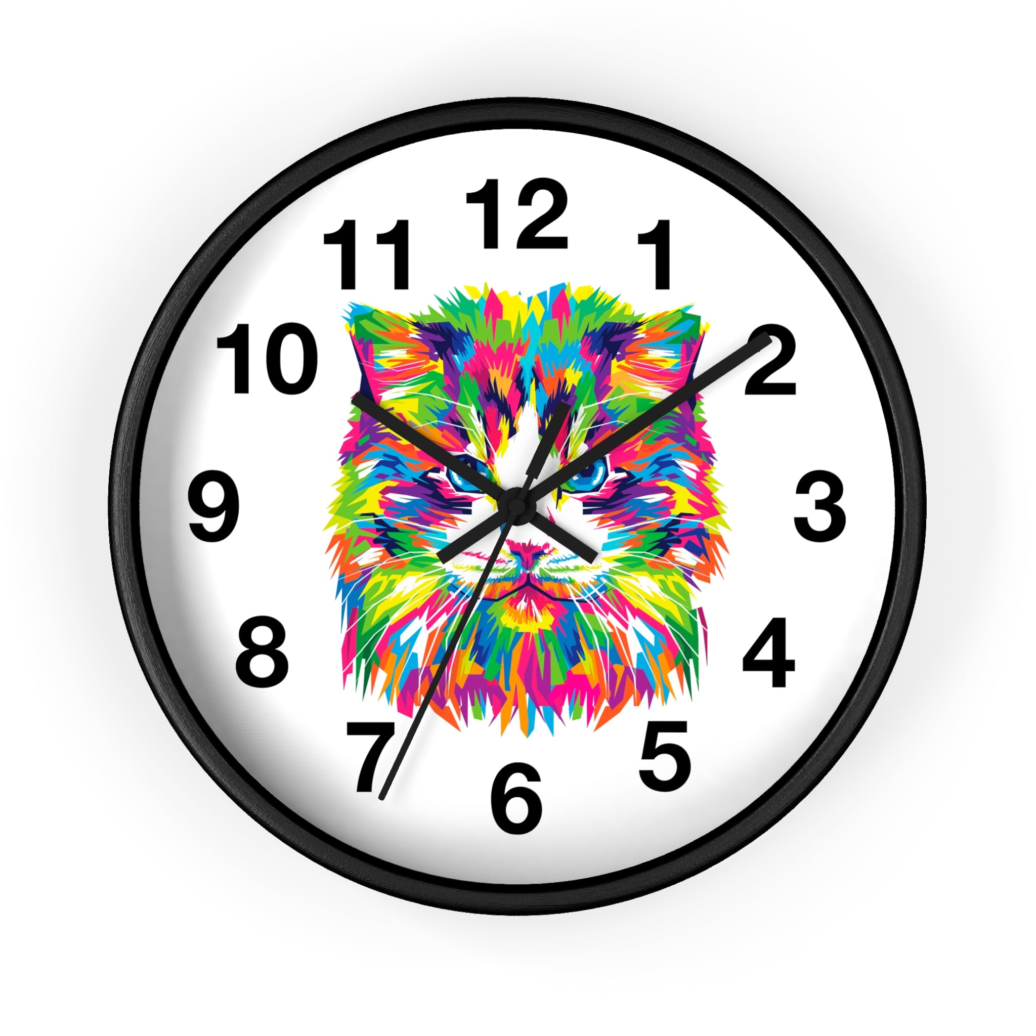 Colorful Cat Wall Clock — Vibrant Pop-Art Cat Face Timepiece
