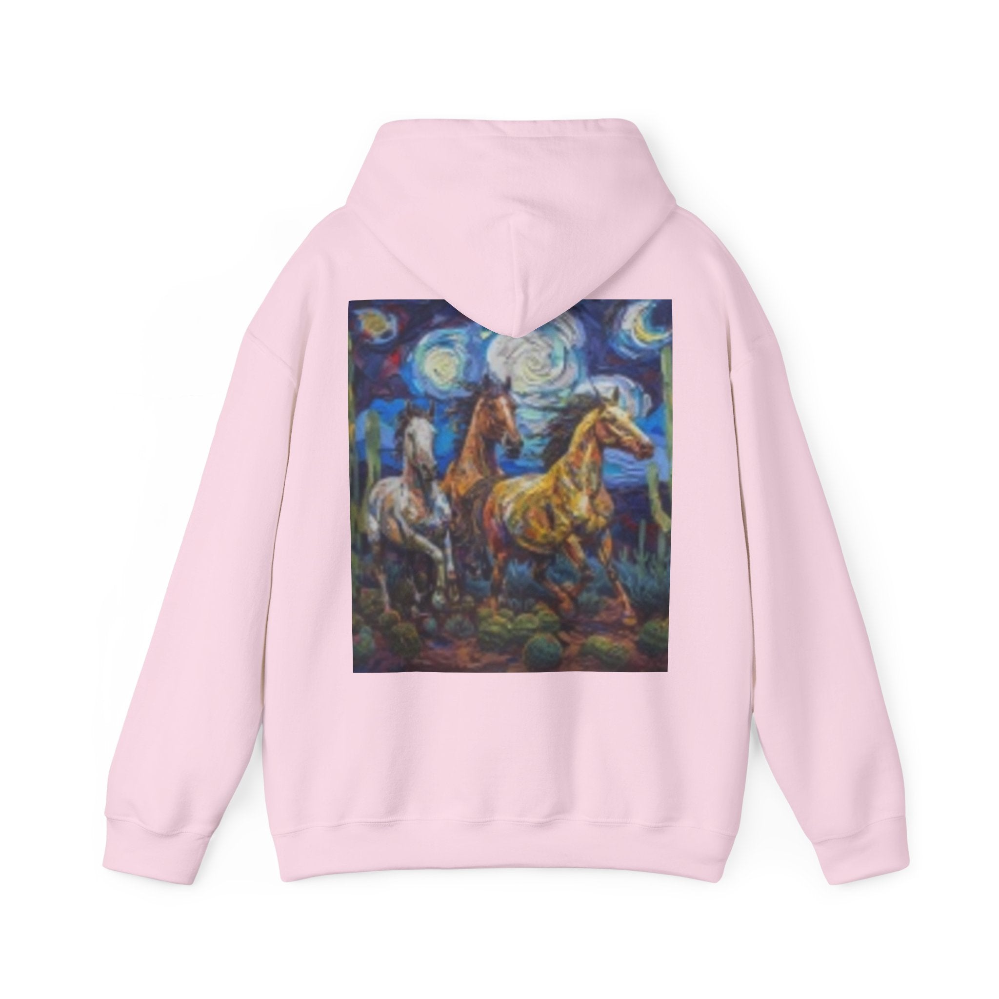 Sunface & Galloping Horses Hoodie — Boho Celestial Horse Art Sweatshirt