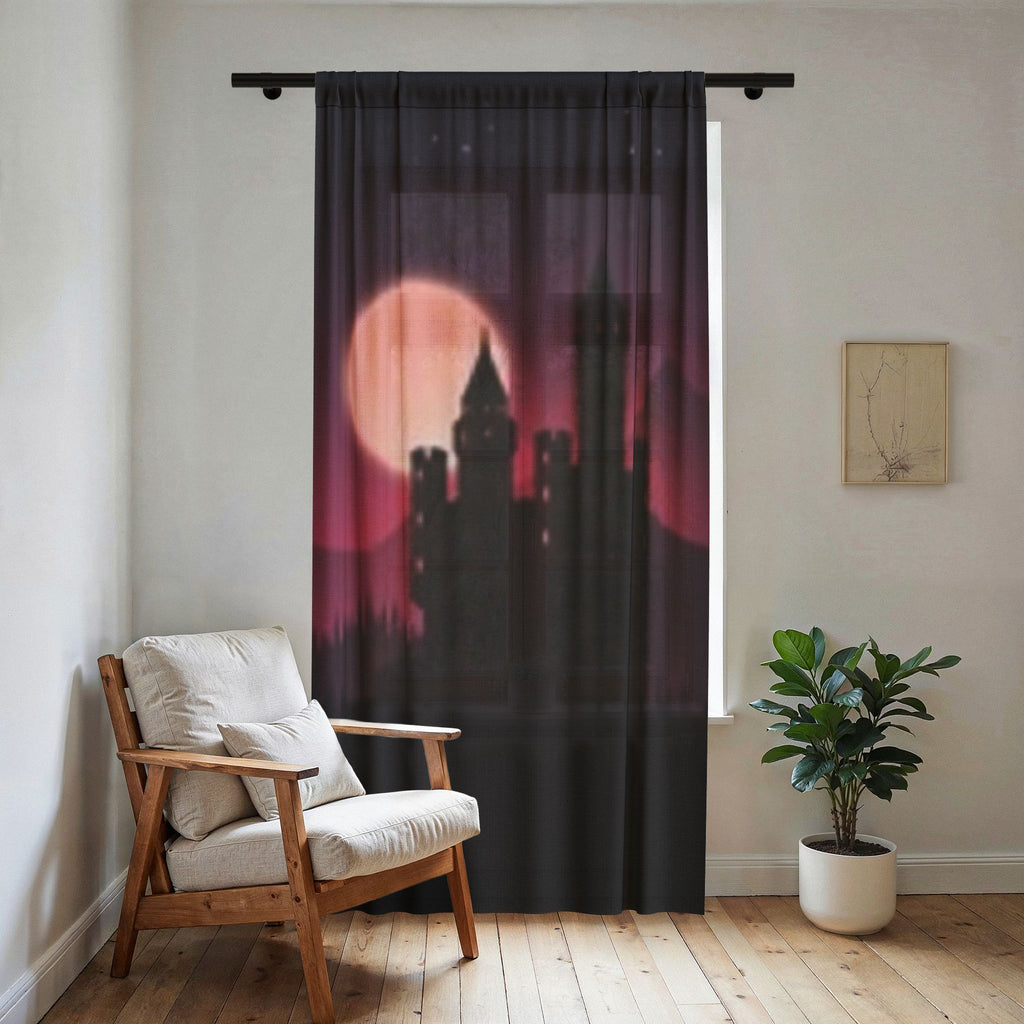 Sheer Curtain — Purple Moonlit Castle Window Panel