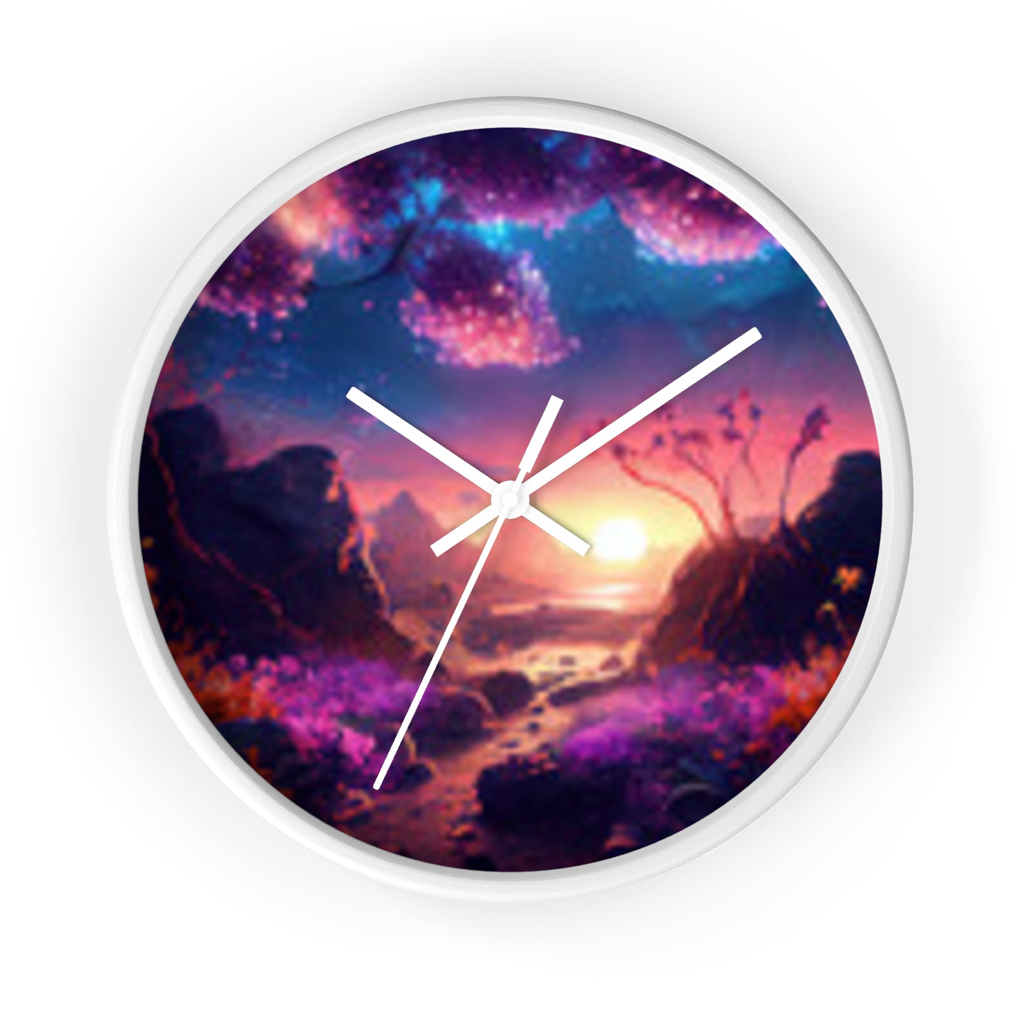 Dreamscape Sunset Wall Clock — Fantasy Landscape Art Clock