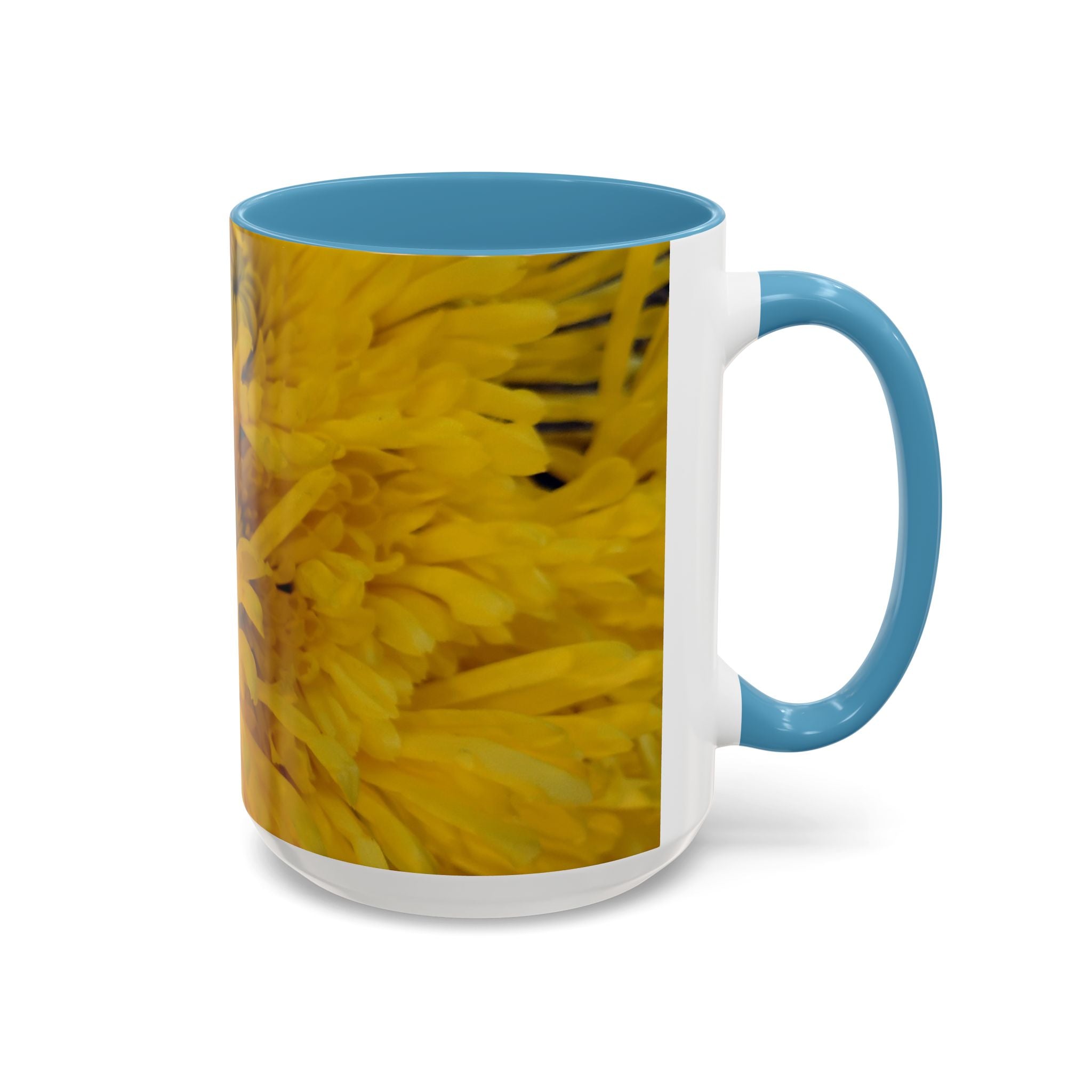 Yellow Chrysanthemum Accent Coffee Mug — Floral 11/15oz Tea Cup