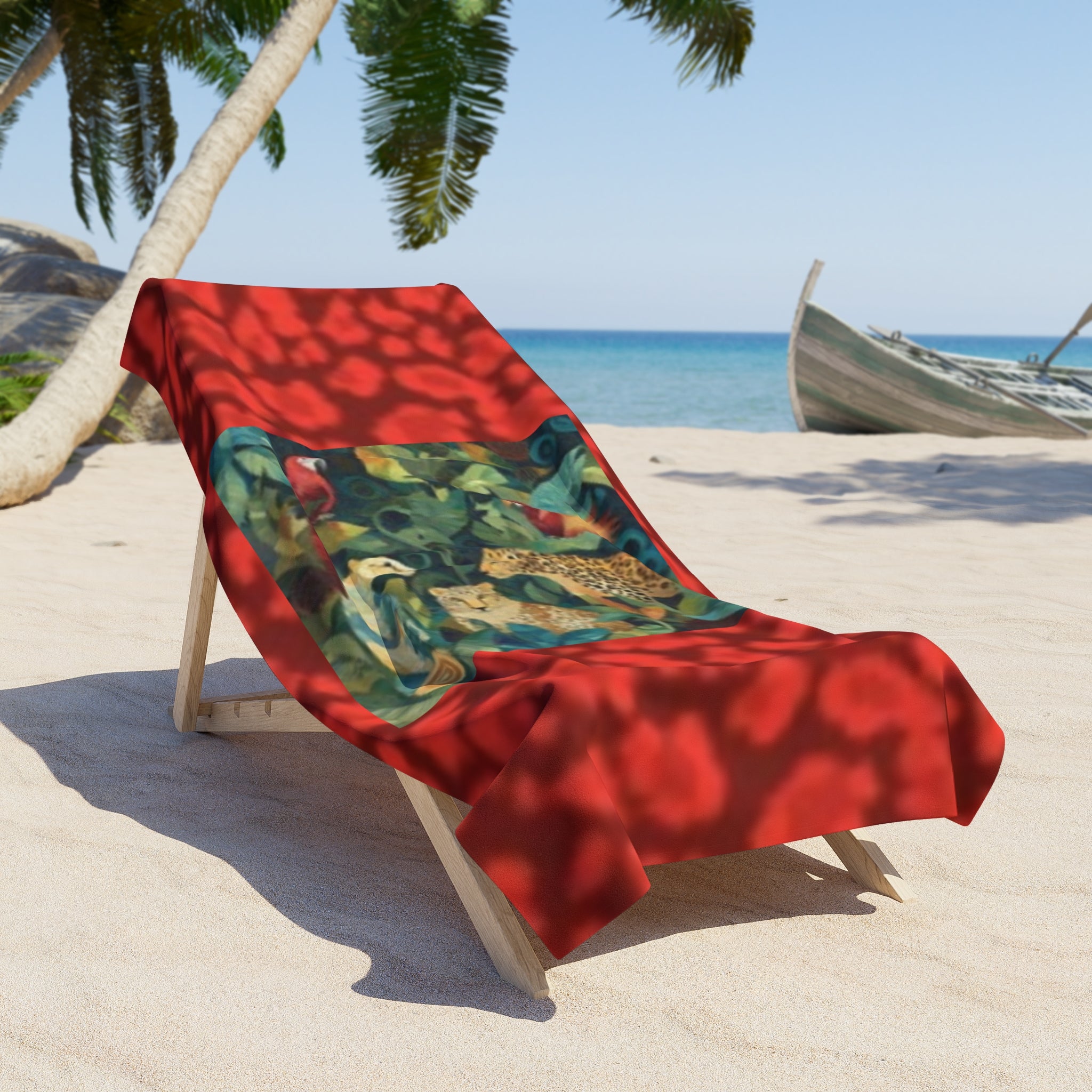 Tropical Jungle Beach Towel – Parrot & Leopard Leaf Print