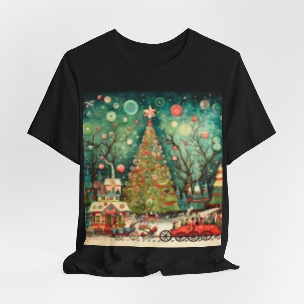 Vintage Christmas Tree Tee — Holiday Village Scenic T‑Shirt