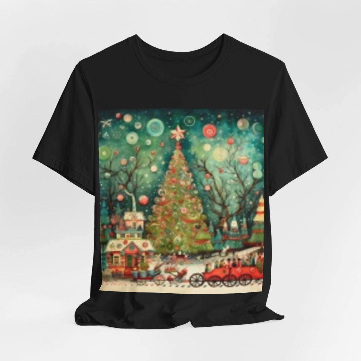Vintage Christmas Tree Tee — Holiday Village Scenic T‑Shirt