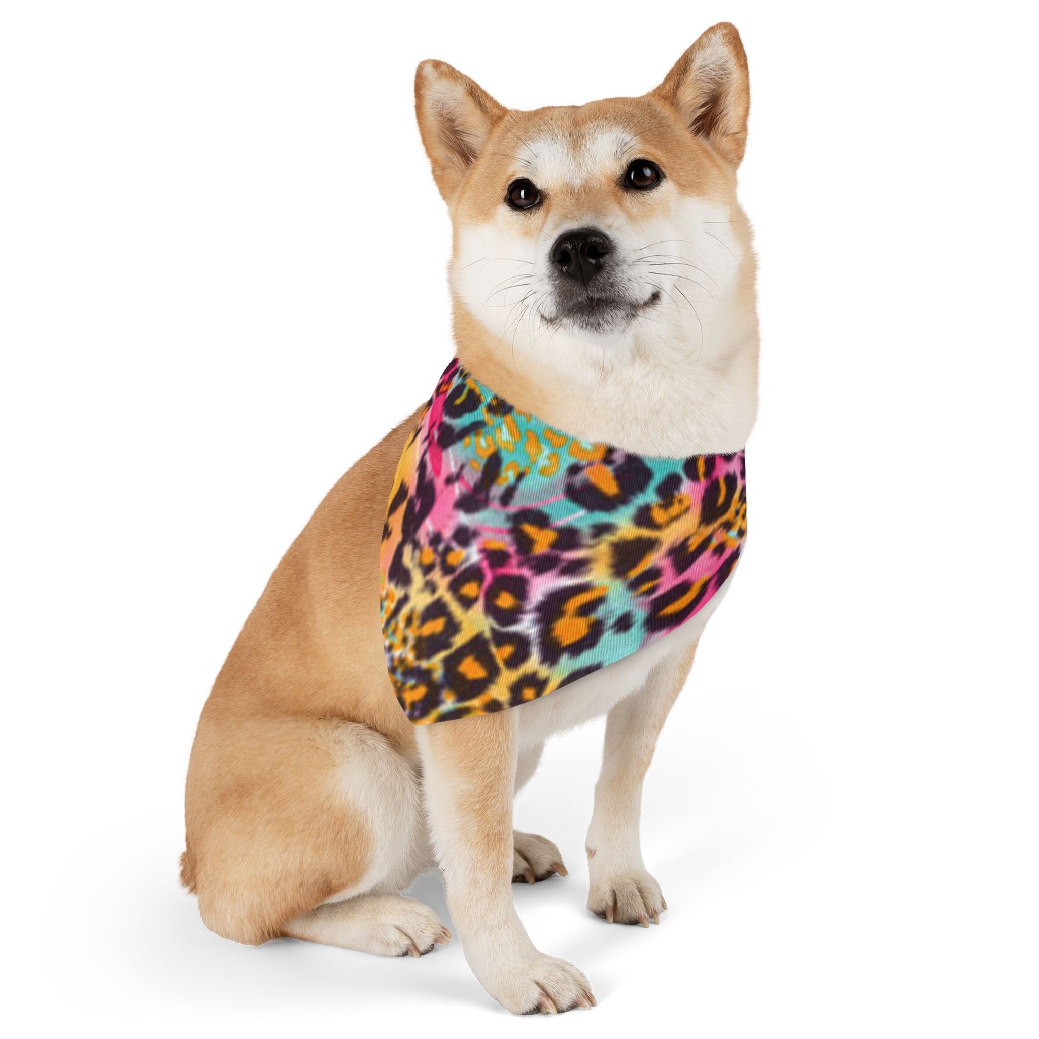 Colorful Leopard Pet Bandana Collar — Vibrant Tie-Dye Animal Print for Dogs & Cats