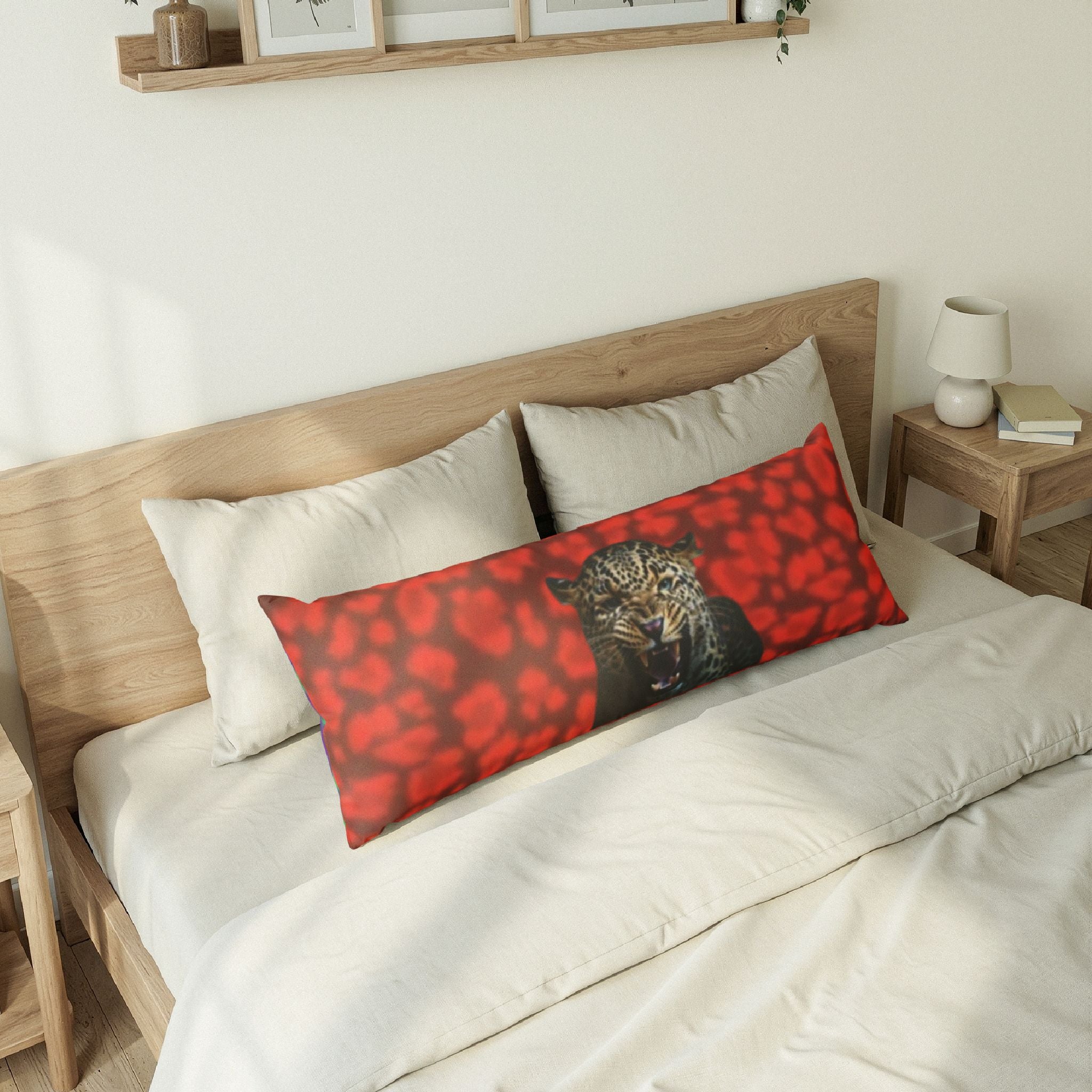 Red Leopard Roar Body Pillow — Bold Animal Print Decorative Support Pillow