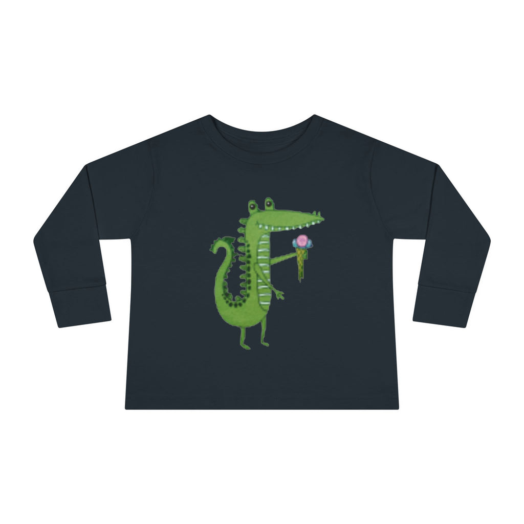 Cute Crocodile Eating Ice Cream Toddler Long Sleeve Tee