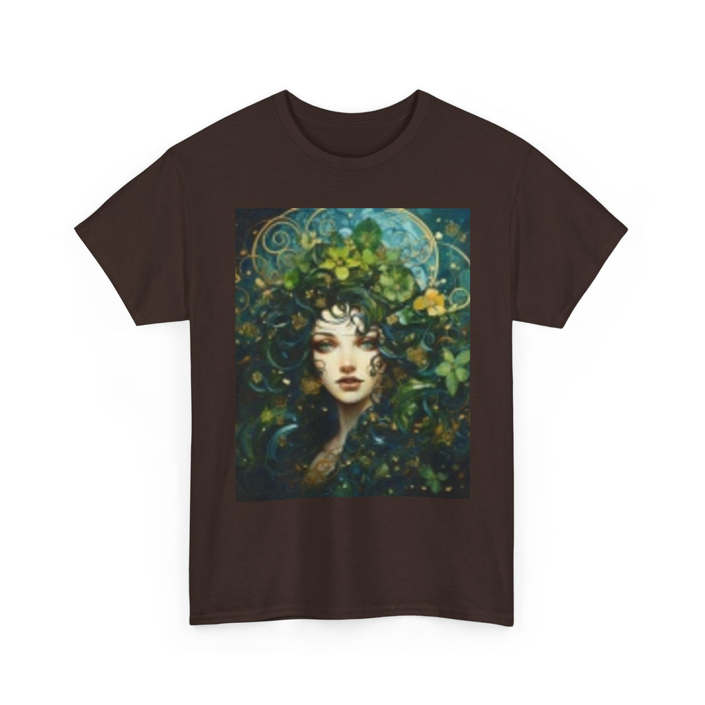Mystic Forest Goddess T‑Shirt — Ethereal Moon & Floral Portrait Tee