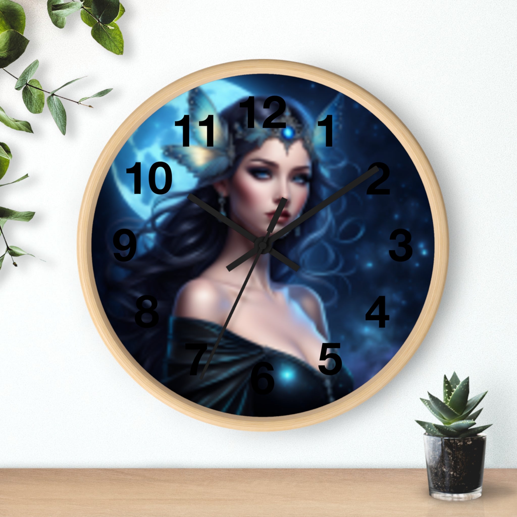 Moonlit Sorceress Wall Clock — Fantasy Goddess Decor
