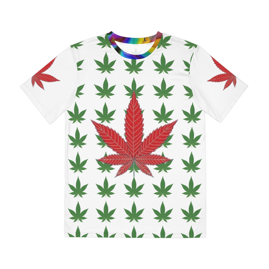 Marijuana Leaf Pattern Men's T-shirt – Green & Red Cannabis Pjamas Work Shopping