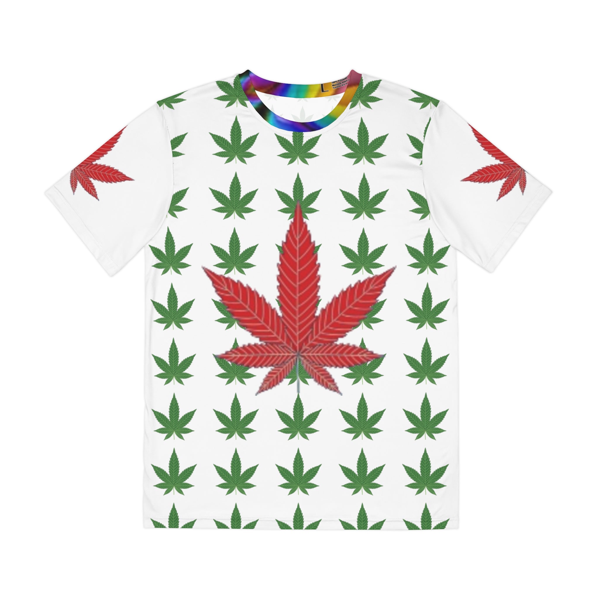 Marijuana Leaf Pattern Men's T-shirt – Green & Red Cannabis Pjamas Work Shopping