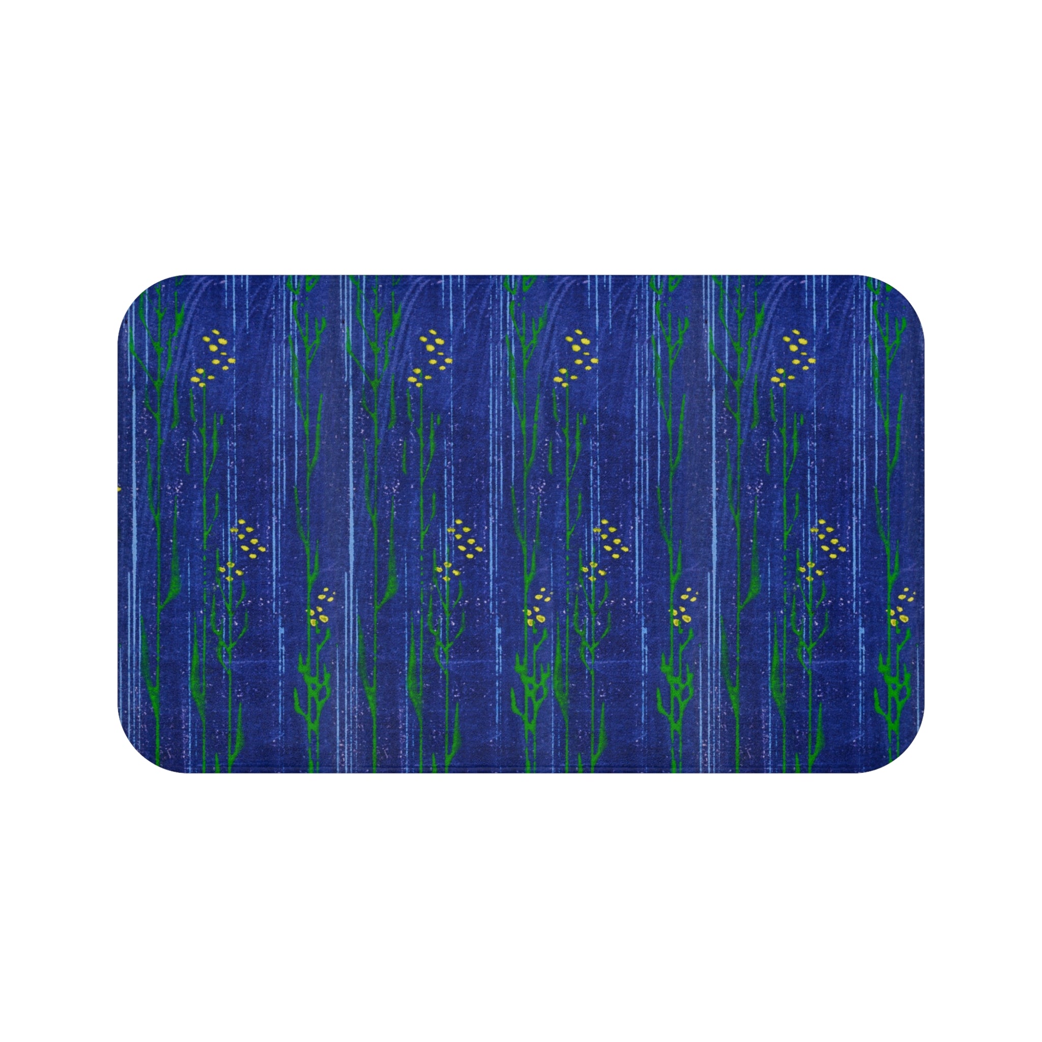 Blue Floral Bath Mat — Deep Sea Indigo Patterned Bathroom Rug