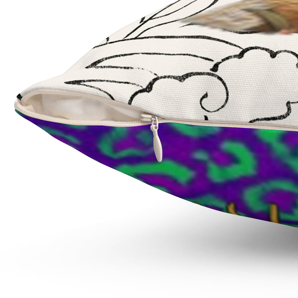 Decorative Throw Pillow — Fox & Sun Patterned Floral & Animal Print Square Accent Cushion