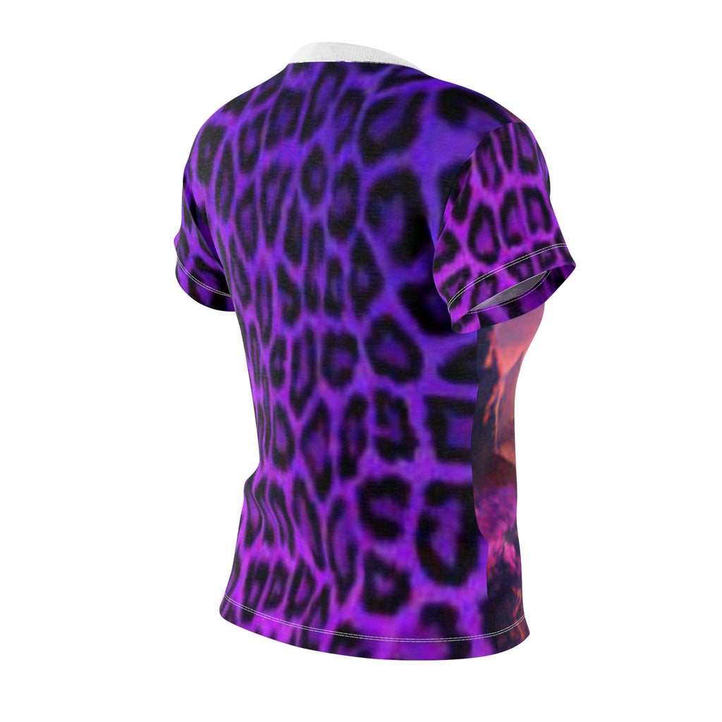Sunset Fantasy Women's T-shirt — Dreamscape Landscape with Purple Leopard Accents