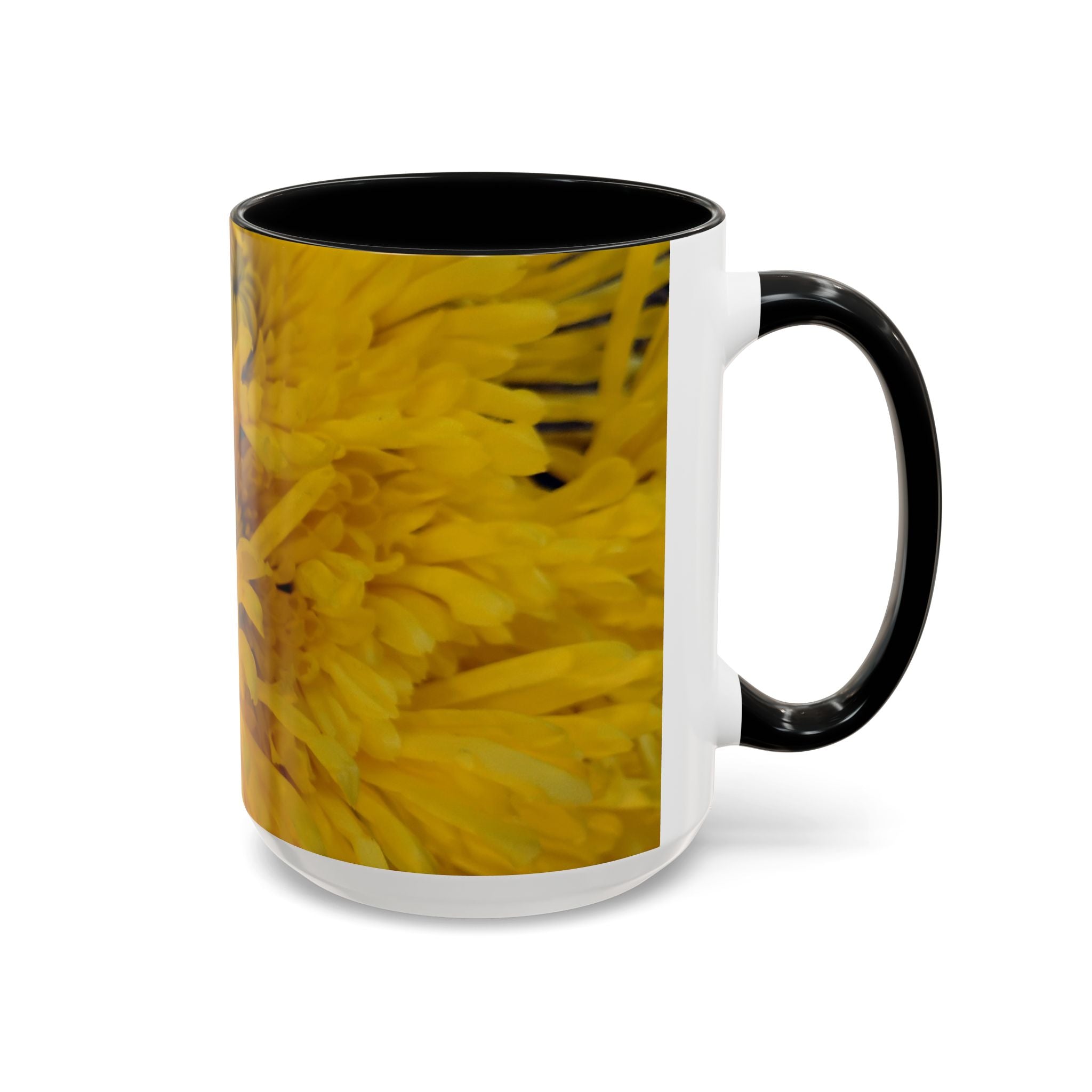 Yellow Chrysanthemum Accent Coffee Mug — Floral 11/15oz Tea Cup