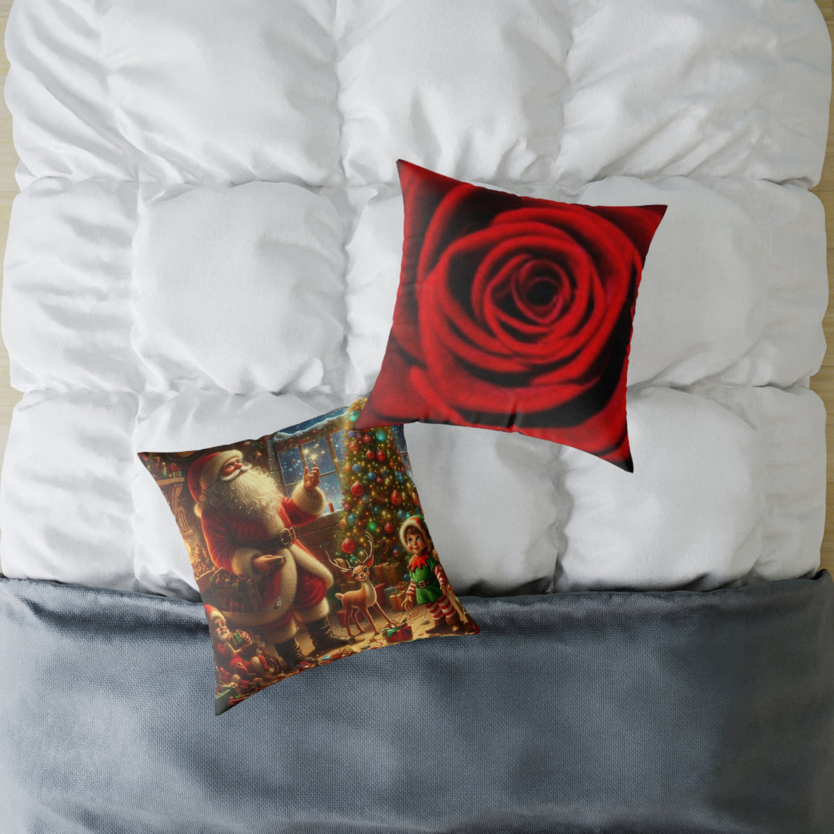 Christmas Santa Scene Square Pillow — Festive Holiday Throw Cushion