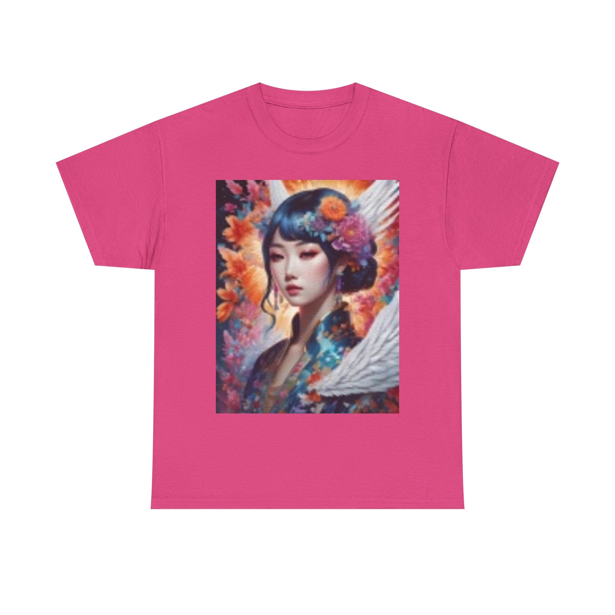 Artistic Geisha Portrait T-Shirt — Floral Angel Wing Graphic Tee