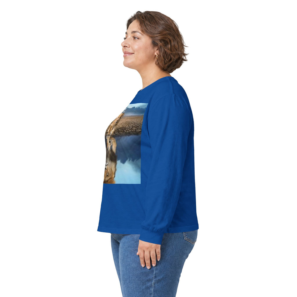 Long Sleeve T-shirt — Reflective Lion & Mountain River Nature Shirt