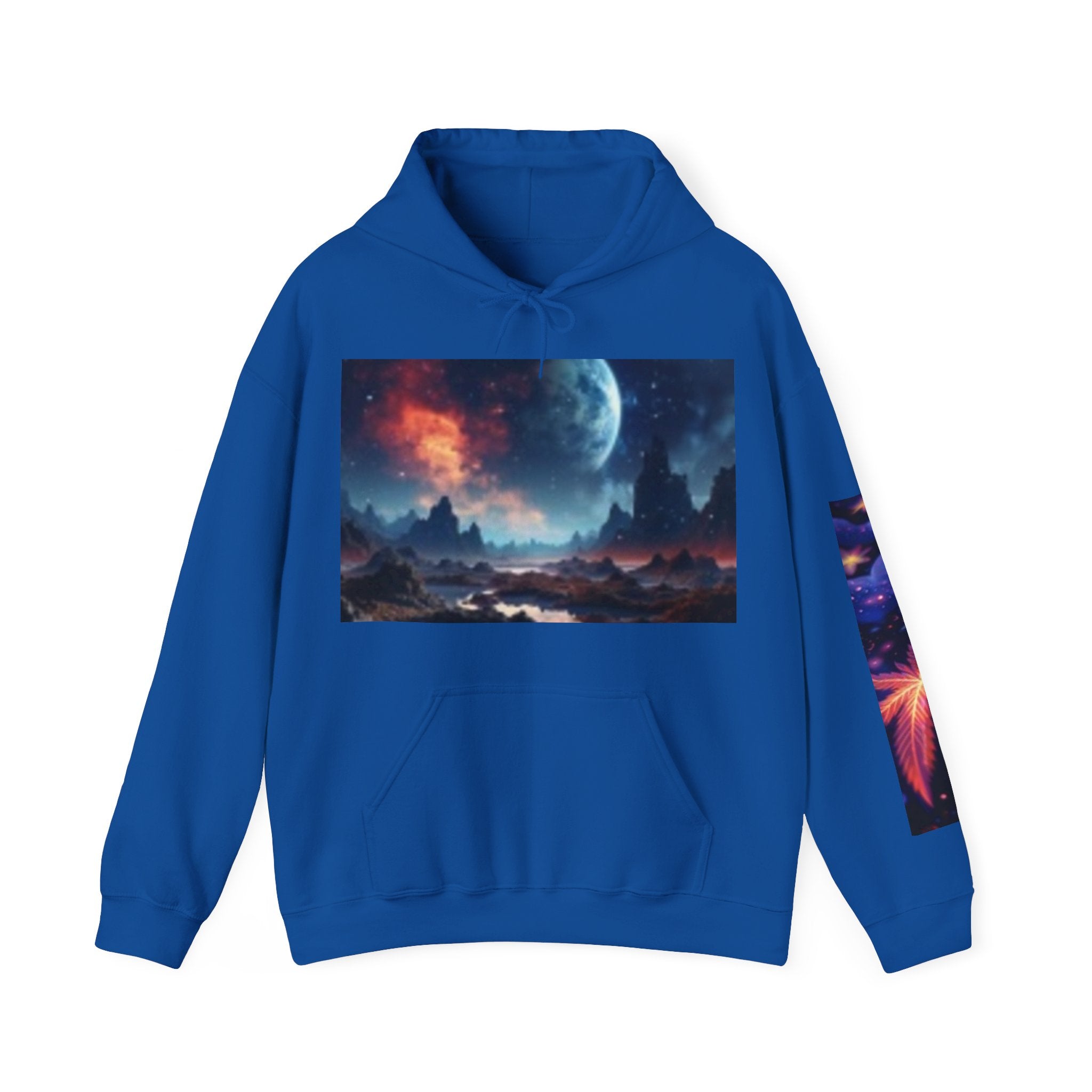 Alien Landscape Hoodie — Cosmic Moonscape & Green Alien Graphic Sweatshirt