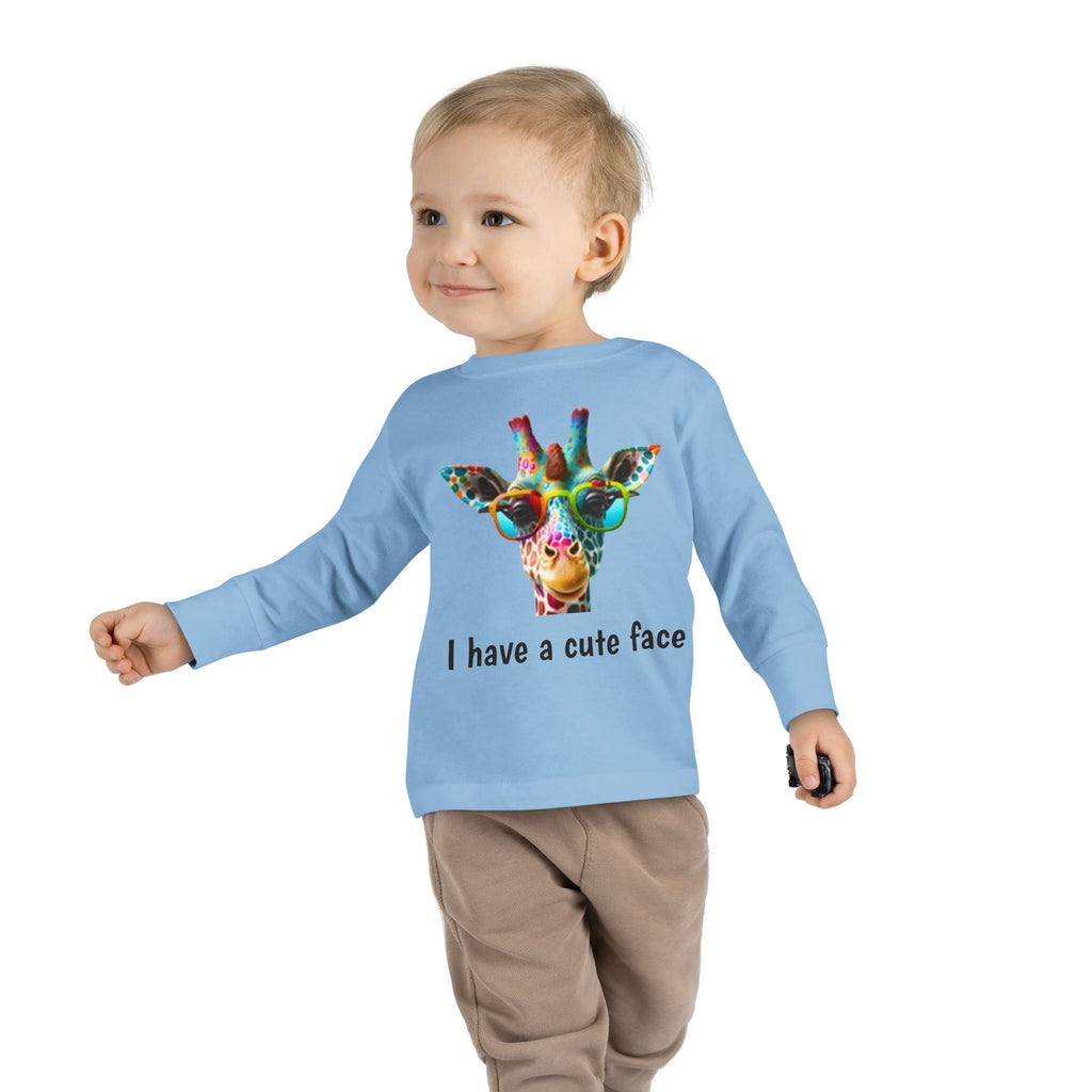 Toddler Long Sleeve Tee - Colorful Giraffe with Sunglasses Cute Kids Shirt