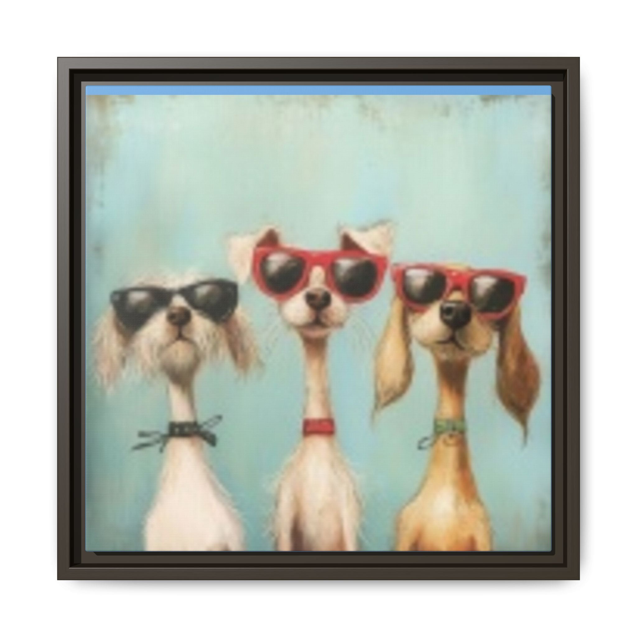 Framed Matte Canvas — Three Cool Dogs in Sunglasses Wall Art