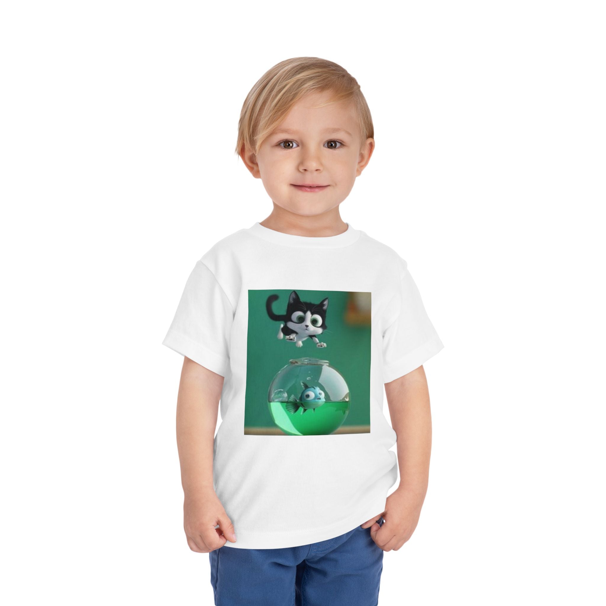 Toddler Tee — Playful Kitten and Fishbowl Graphic