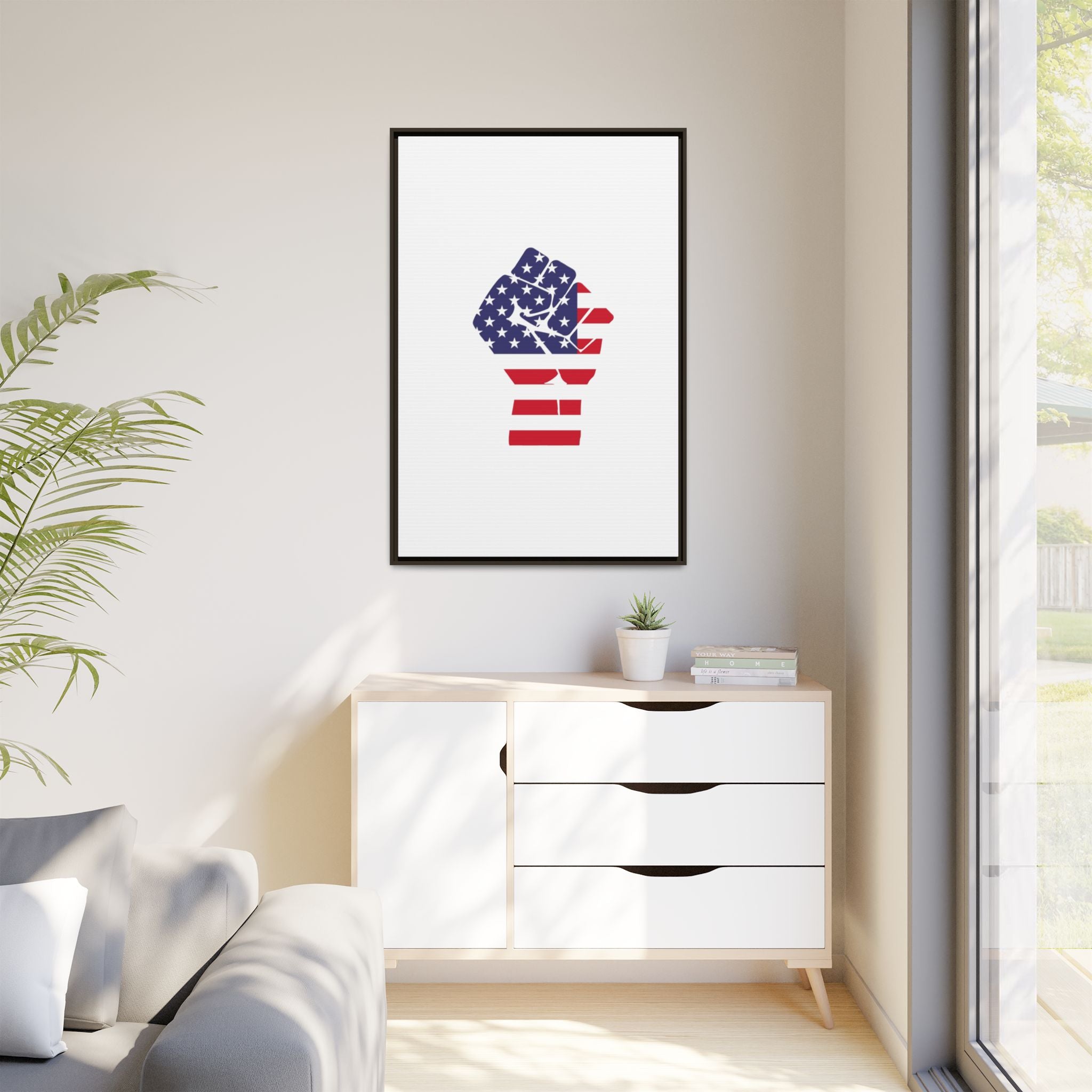 Framed Canvas Print – American Flag Fist Wall Art