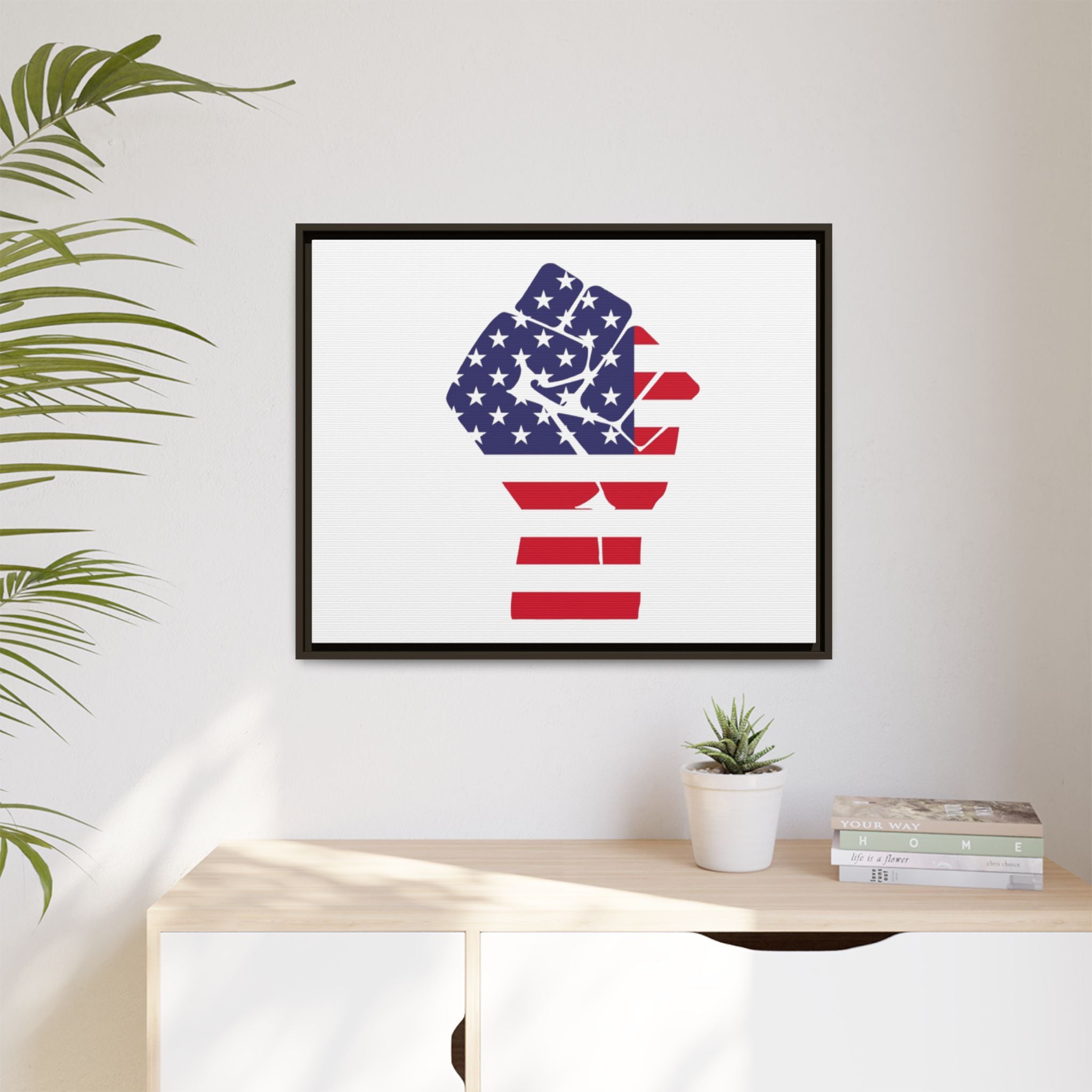 Framed Canvas Print – American Flag Fist Wall Art