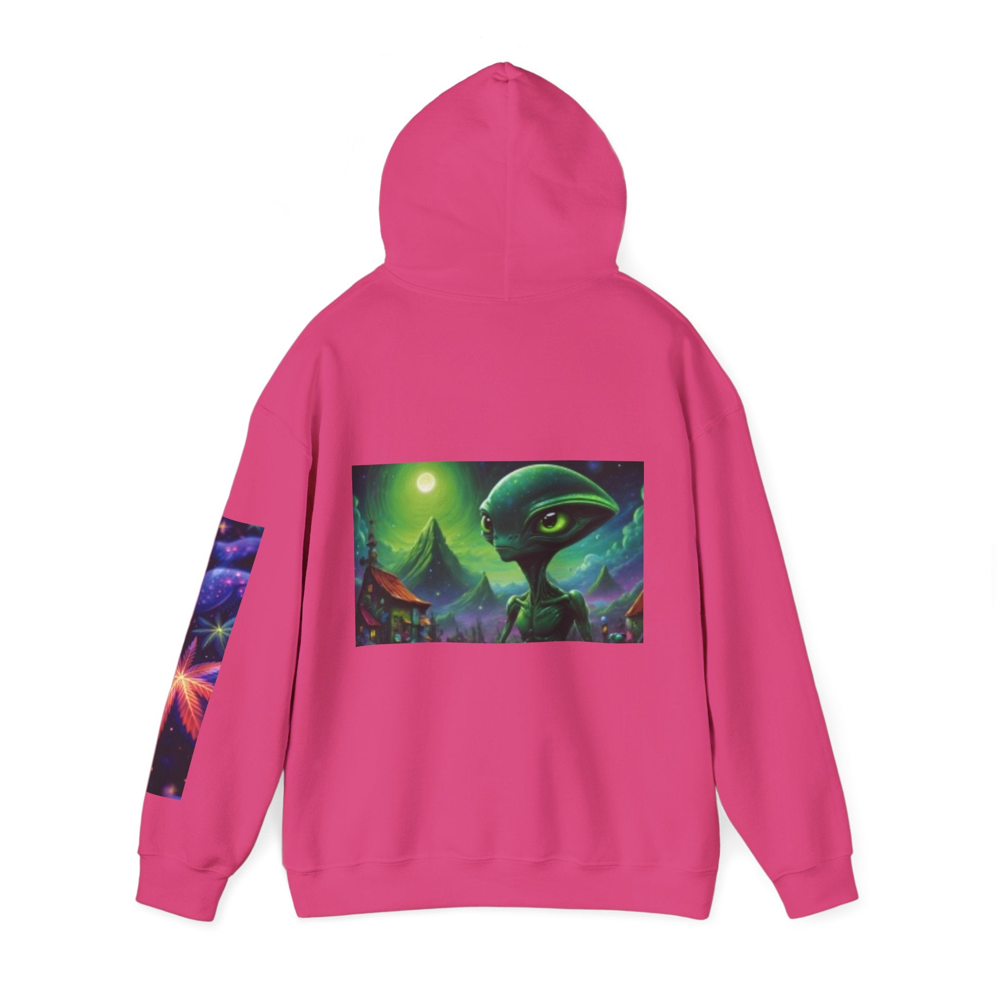 Alien Landscape Hoodie — Cosmic Moonscape & Green Alien Graphic Sweatshirt