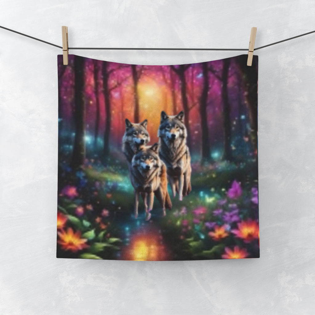Mystic Wolves Face Towel — Fantasy Forest Animal Washcloth