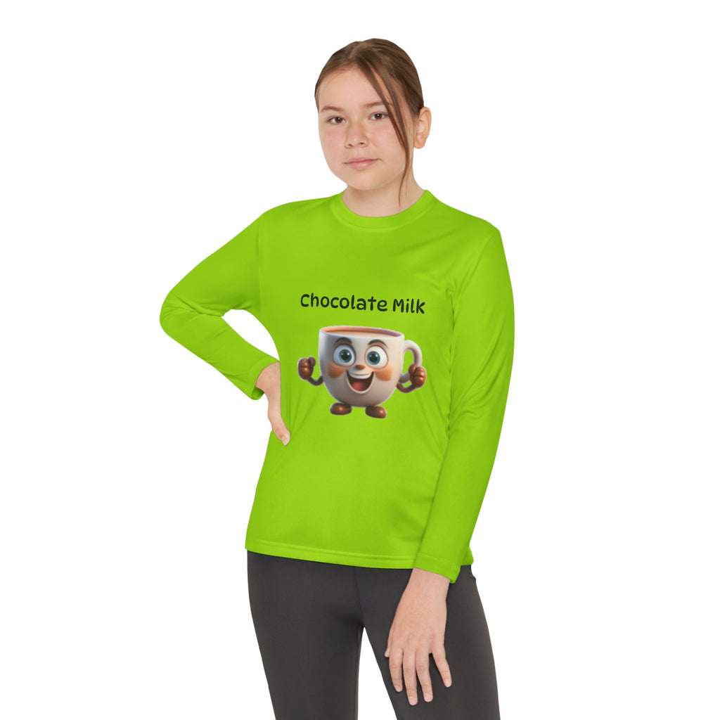 Kids Long Sleeve Tee — Smiling Cartoon Coffee Cup Graphic