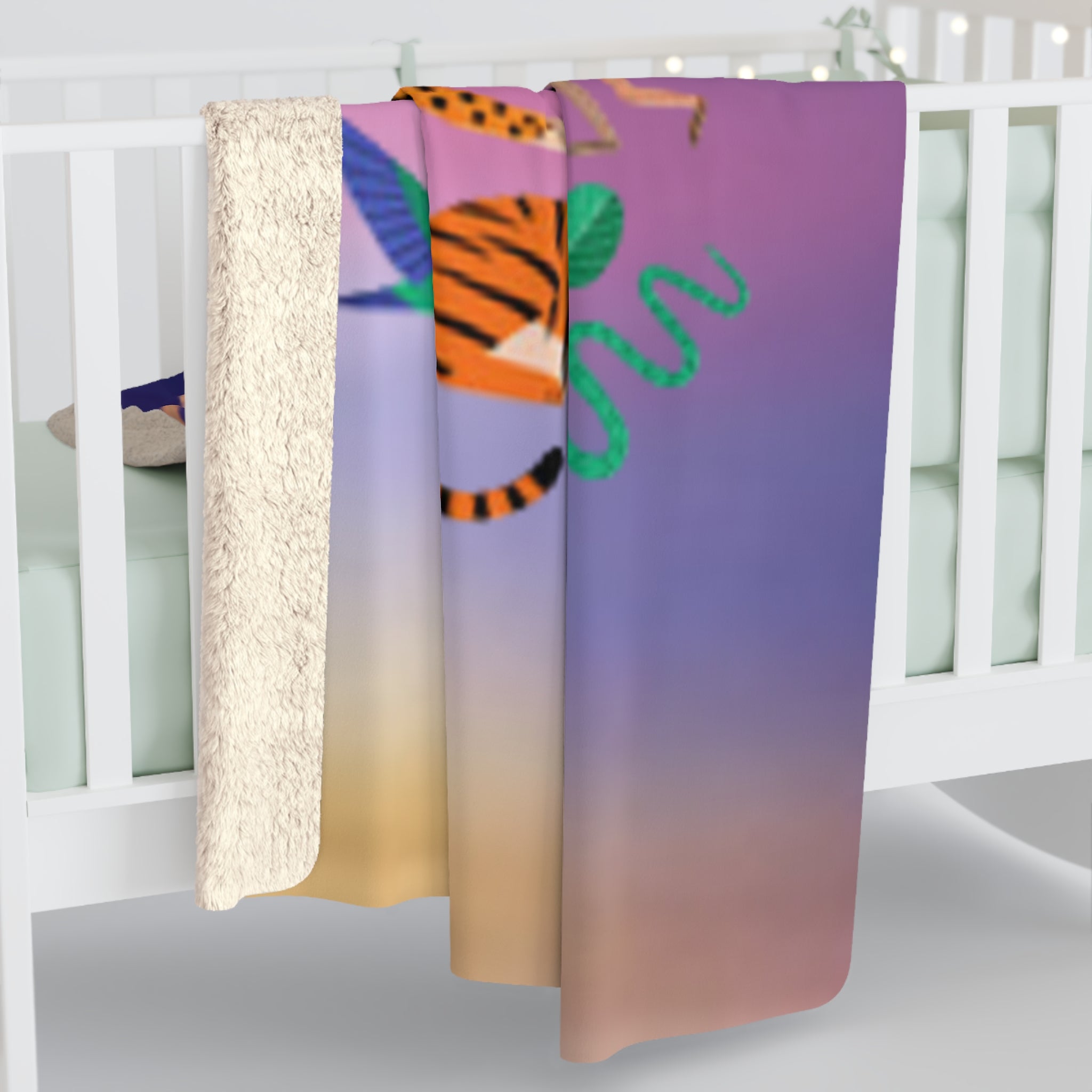 Tropical Jungle Sherpa Blanket — Colorful Exotic Animals on Gradient Background