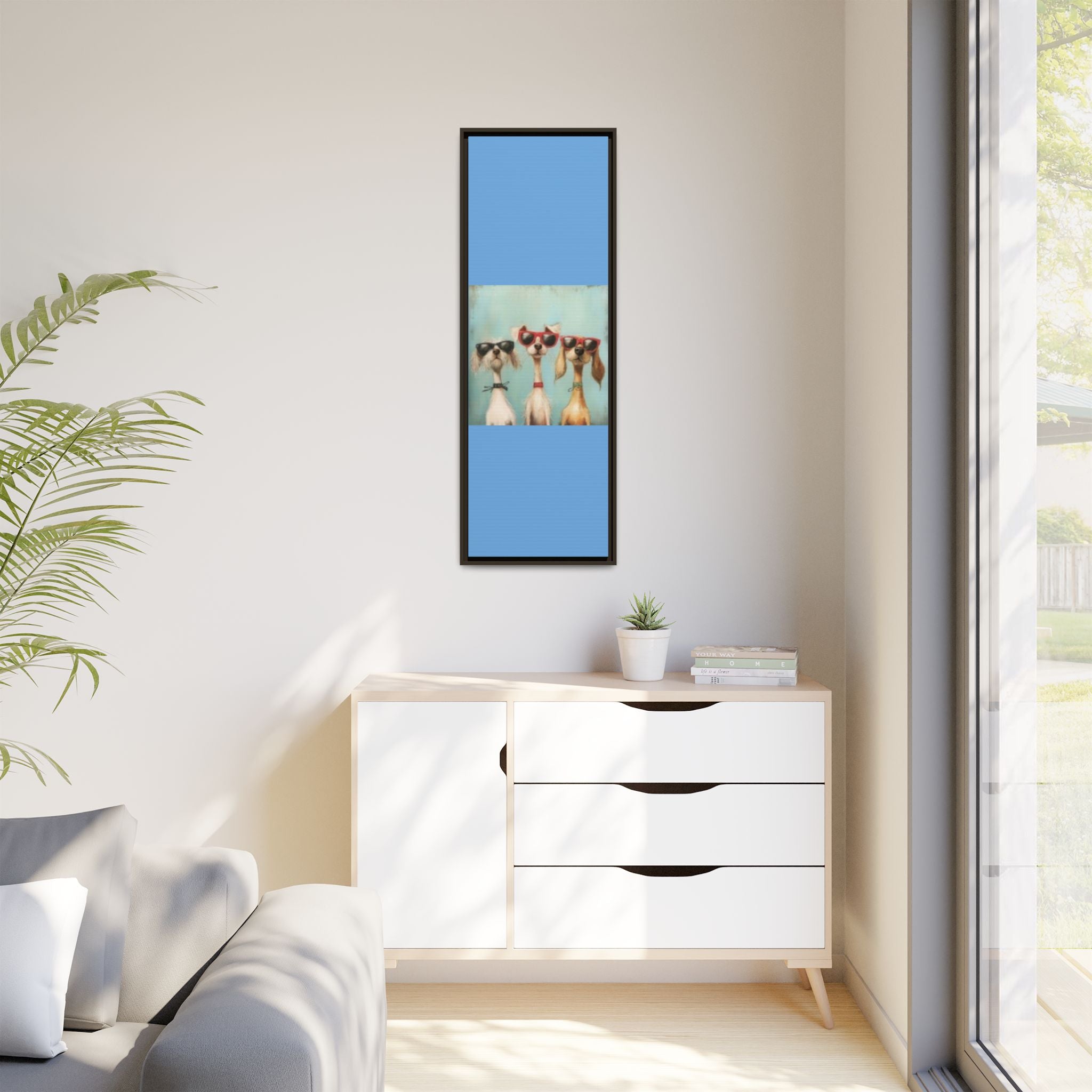 Framed Matte Canvas — Three Cool Dogs in Sunglasses Wall Art