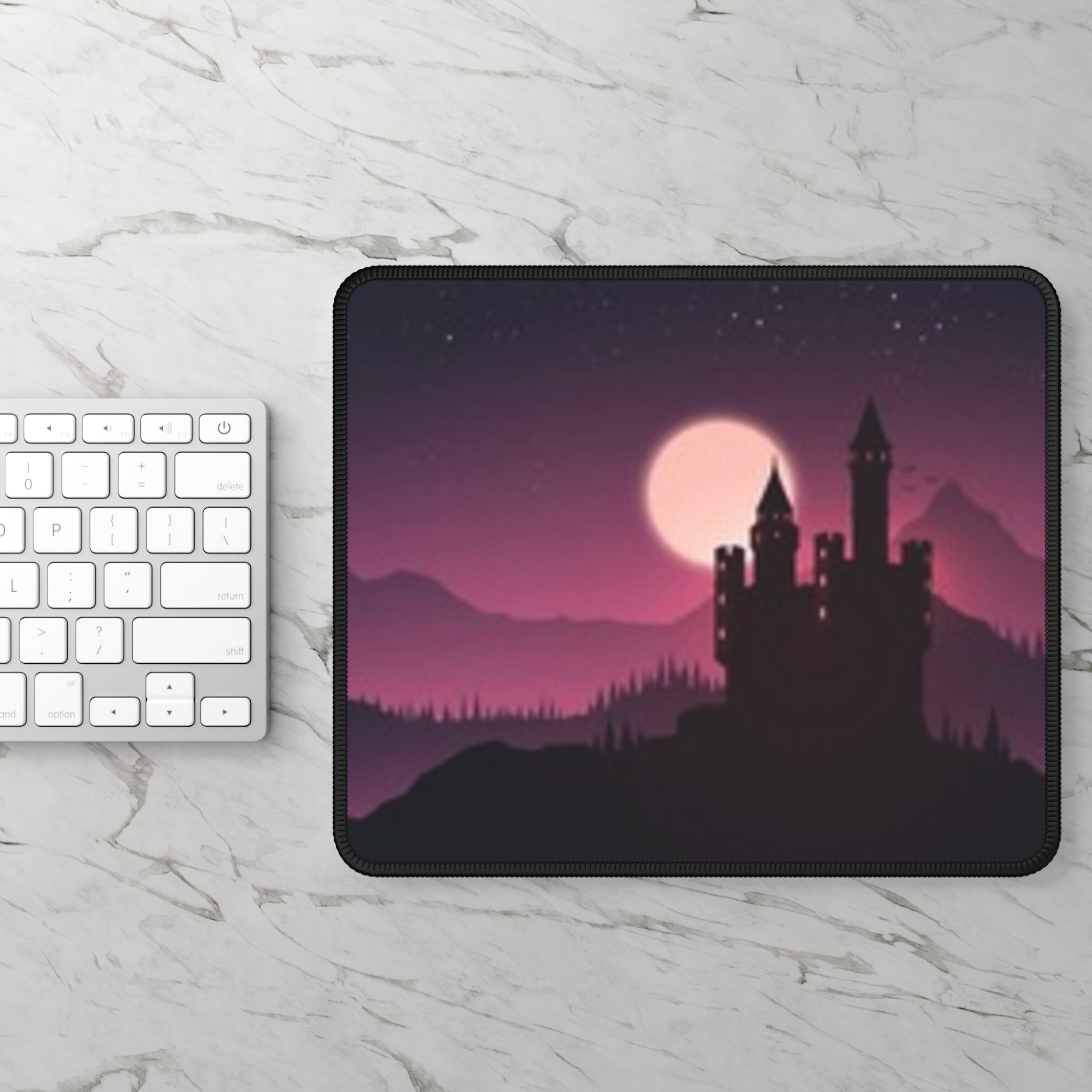 Castle Silhouette Gaming Mouse Pad — Mystical Moonlit Fantasy Desk Mat