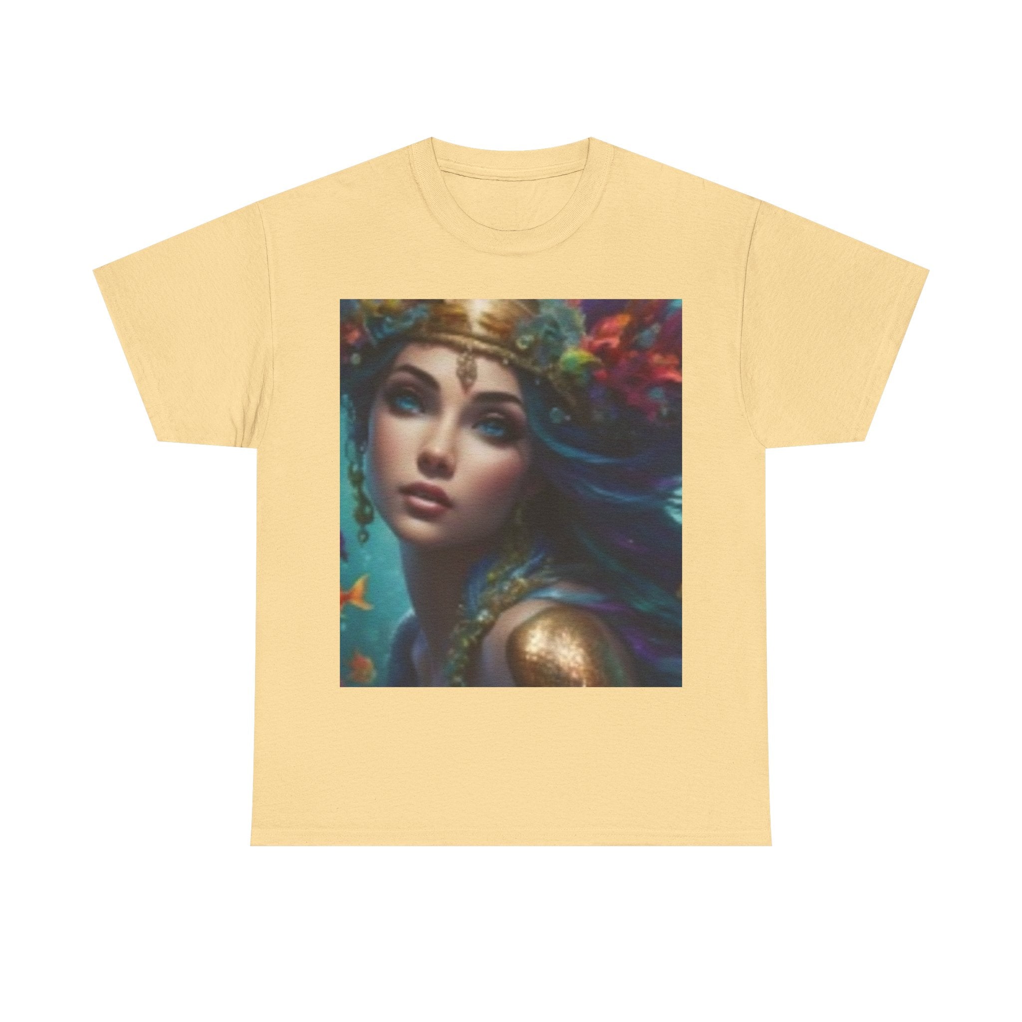 T-shirt Portrait Coucher de Soleil Mythique — T-shirt Graphique Déesse Artistique & Coucher de Soleil Vibrant