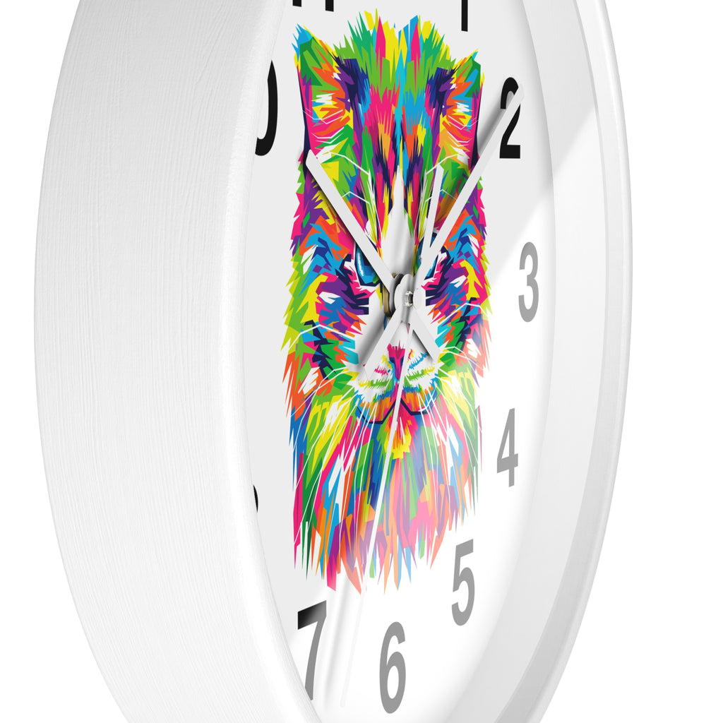 Colorful Cat Wall Clock — Vibrant Pop-Art Cat Face Timepiece
