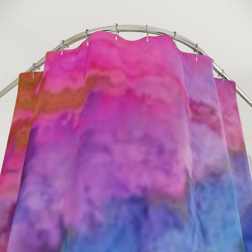 Abstract Watercolor Shower Curtain — Vibrant Pink Blue Ombre Bathroom Decor