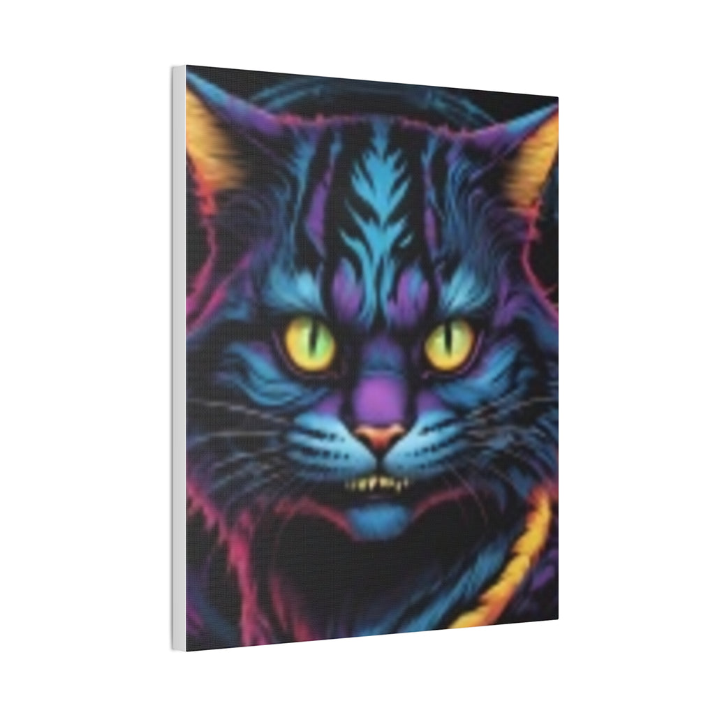 Neon Cat Canvas Print — Vibrant Neon-Fur Feline Wall Art