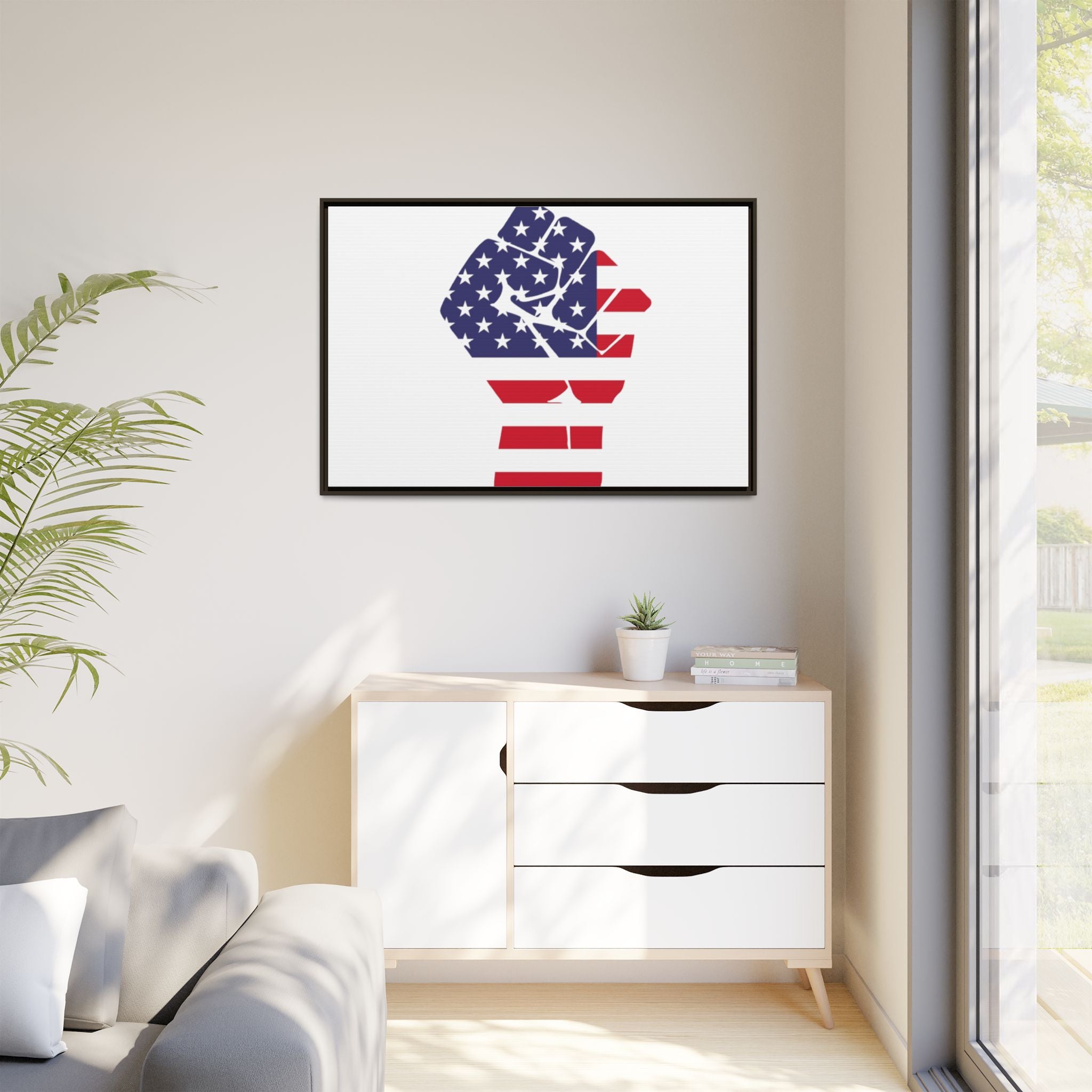 Framed Canvas Print – American Flag Fist Wall Art