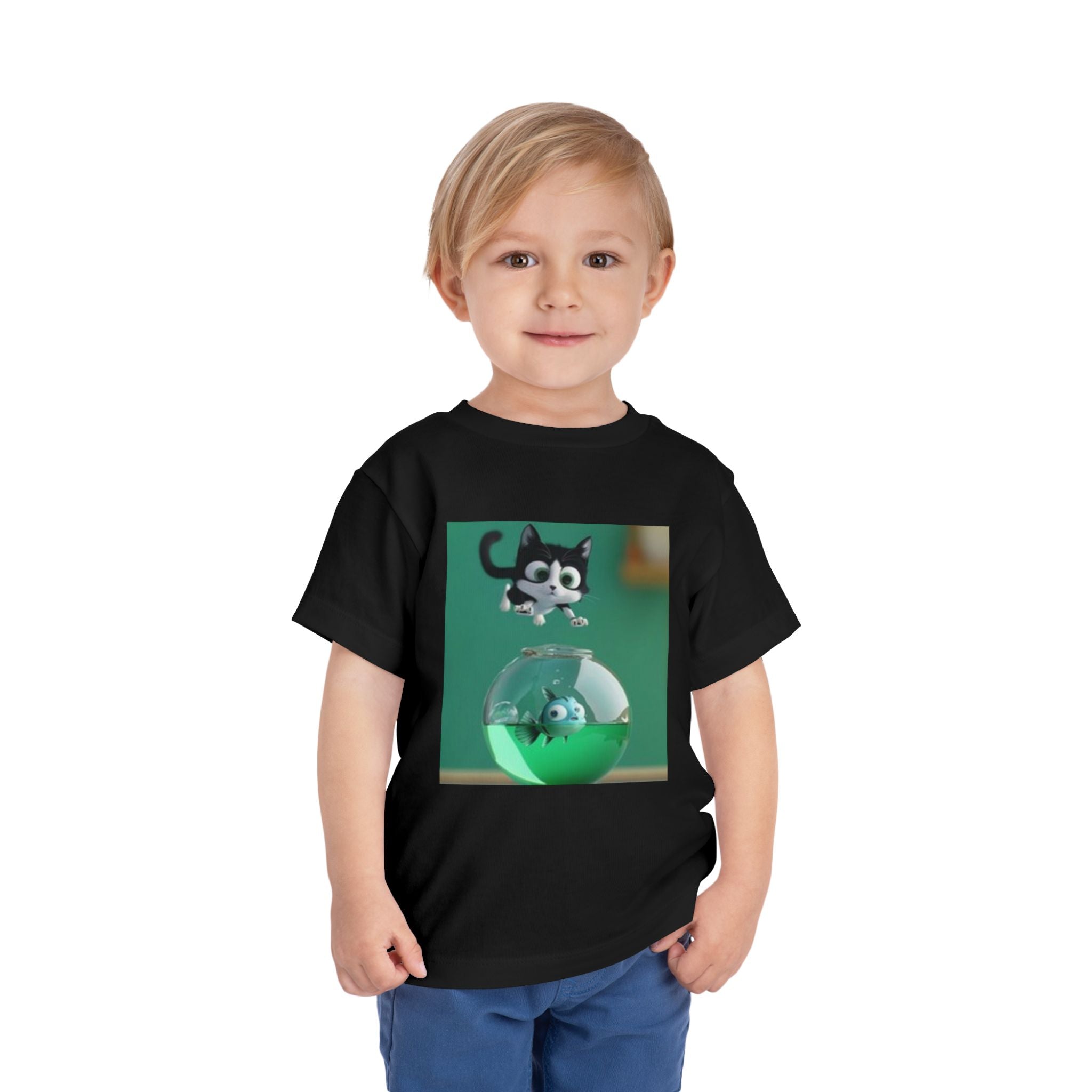 Toddler Tee — Playful Kitten and Fishbowl Graphic