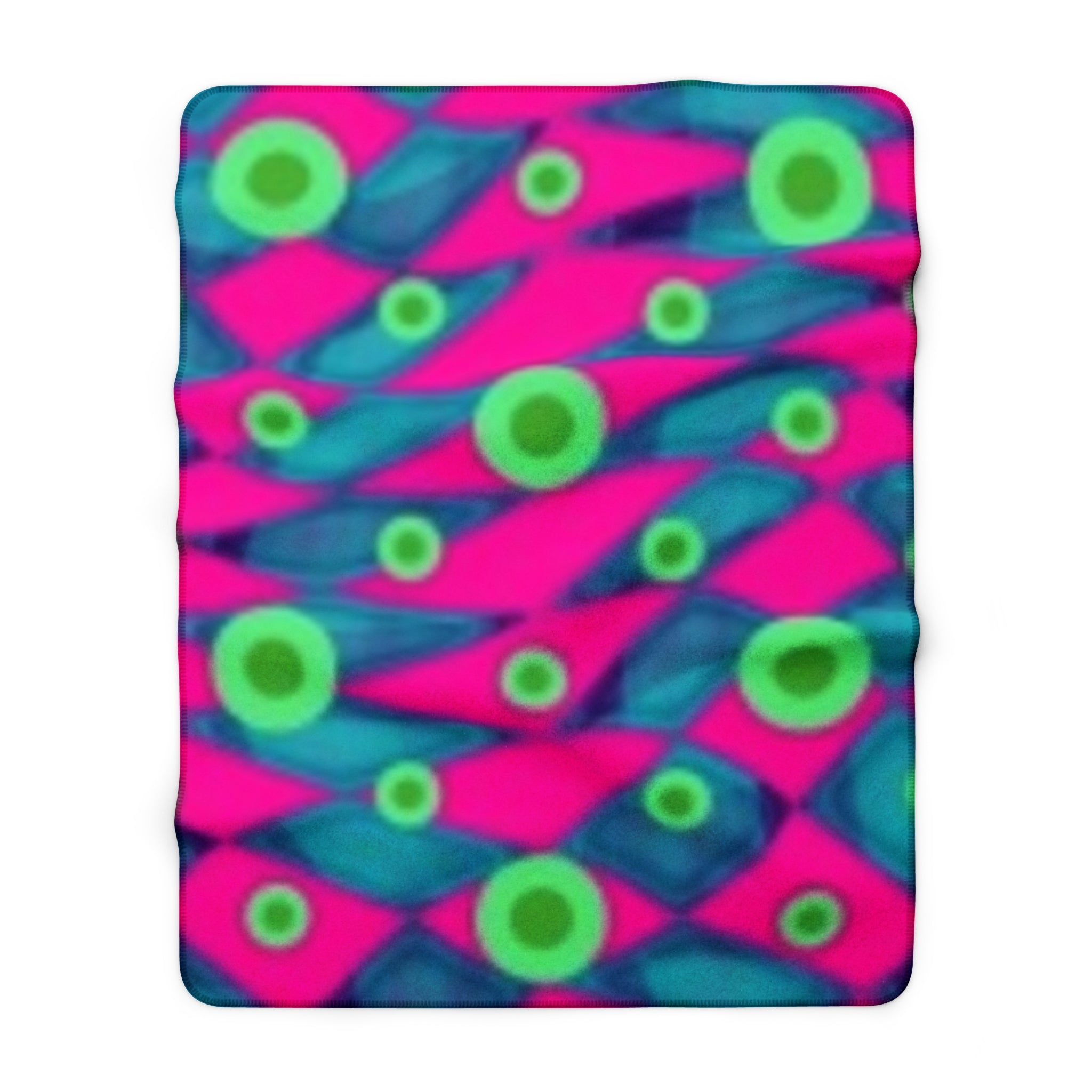 Vibrant Neon Abstract Sherpa Blanket — Plush Fleece Throw with Pink, Teal & Lime Pattern