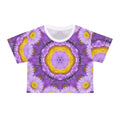Floral Kaleidoscope Crop T-shirt — Purple Daisy Mandala All-Over Print