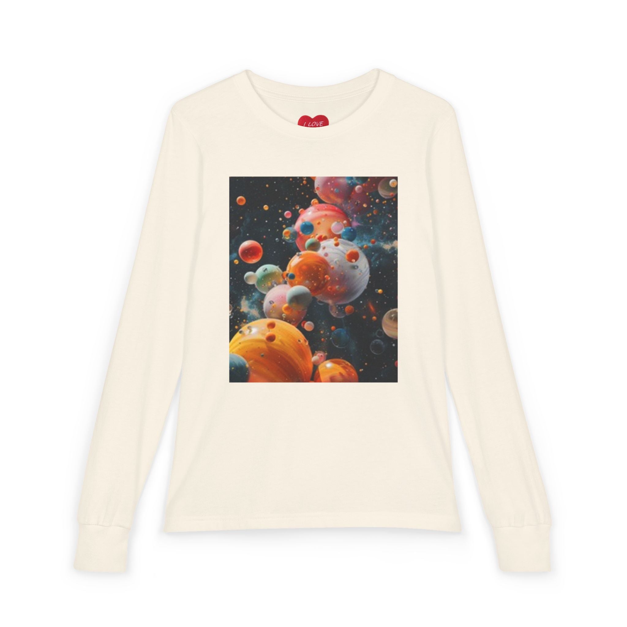 T-shirt à manches longues pour enfant — Graphique ludique planètes de l'espace et bouledogue joyeux
