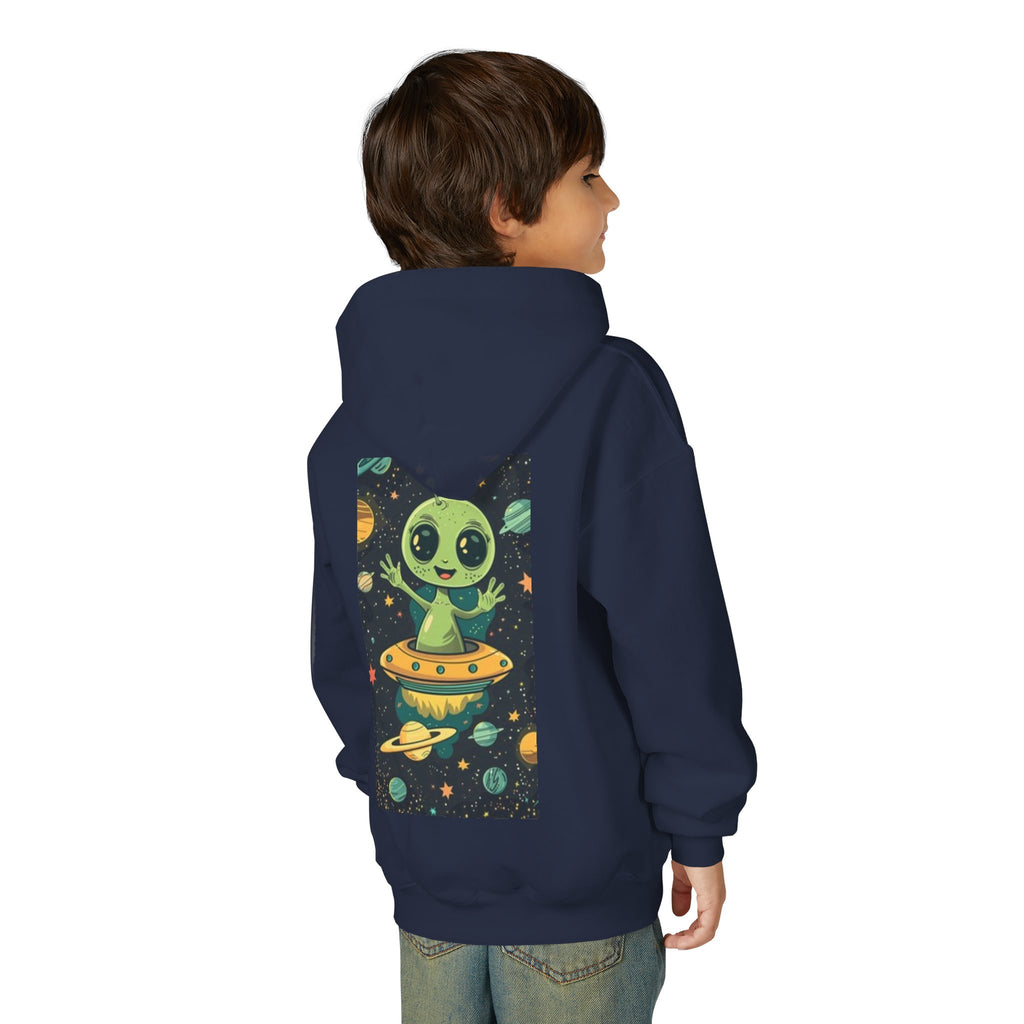 Youth Hoodie — Cute Alien in UFO Space Graphic