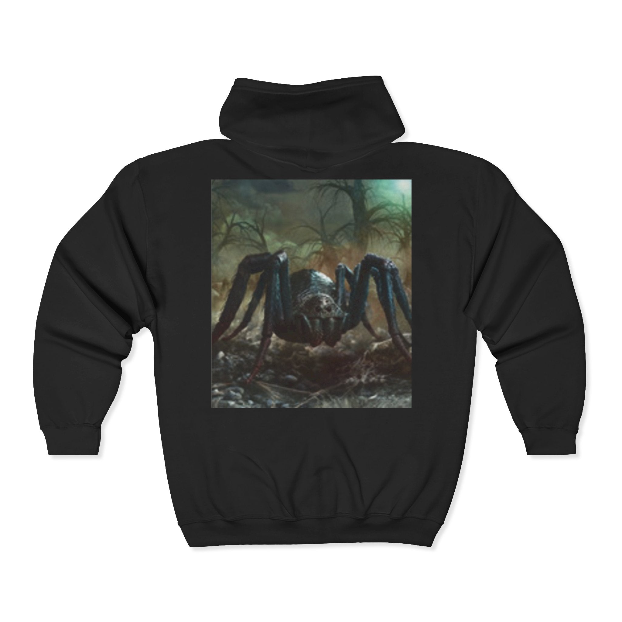 Sun Emblem Zip Hoodie with Gothic Spider Back Print